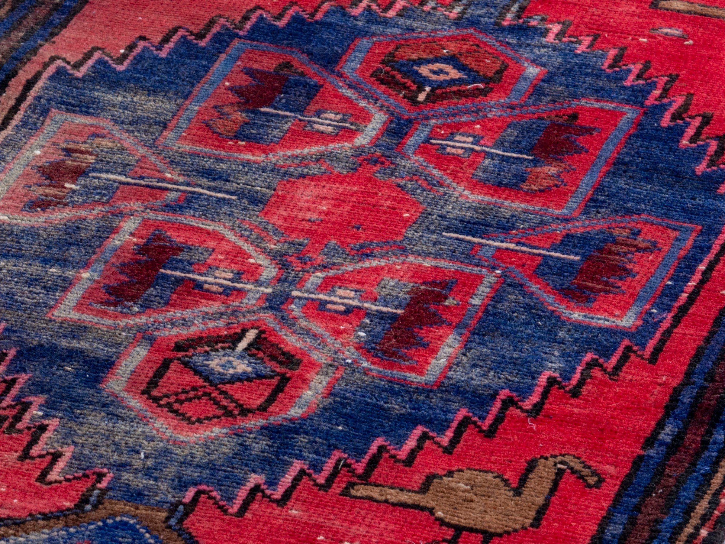 Persian Zanjan runner rug in deep red and dark blue, view 7 of 19