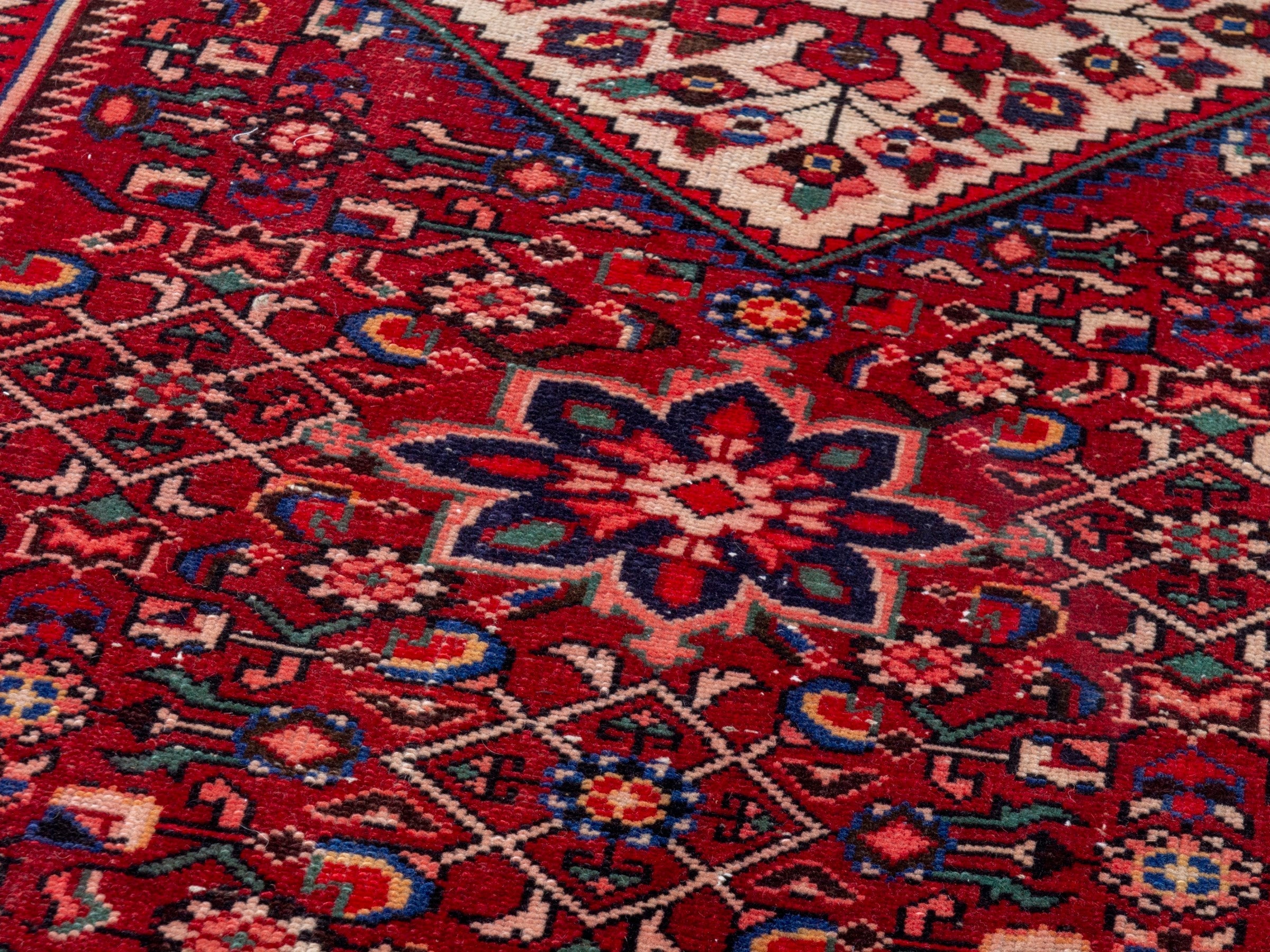 Persian Hamedan runner rug in burgundy and cream, view 8 of 18