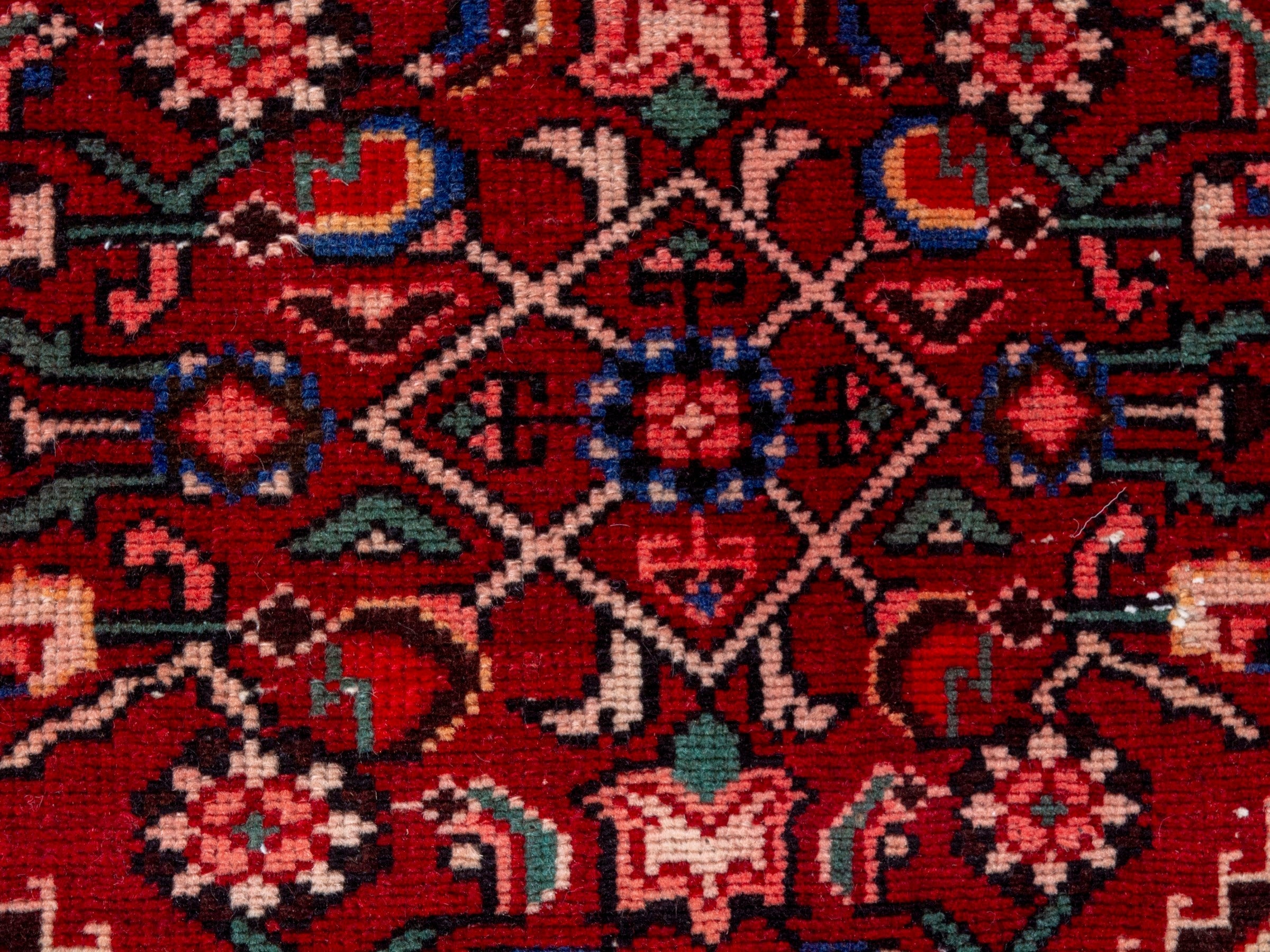 Persian Hamedan runner rug in burgundy and cream, view 11 of 18