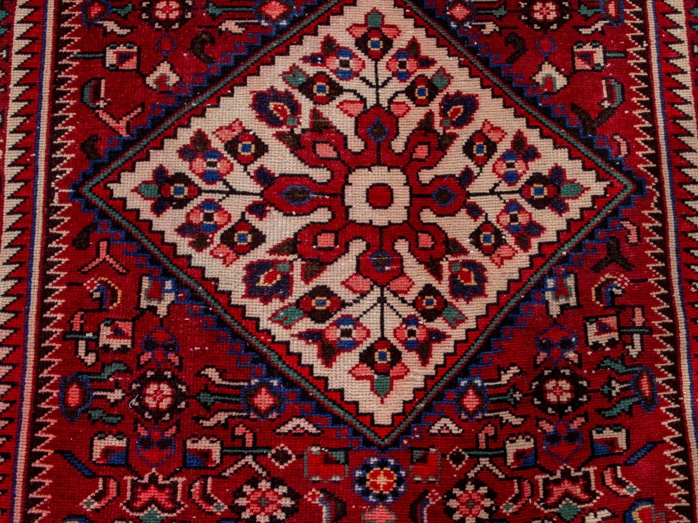 Persian Hamedan runner rug in burgundy and cream, view 13 of 18
