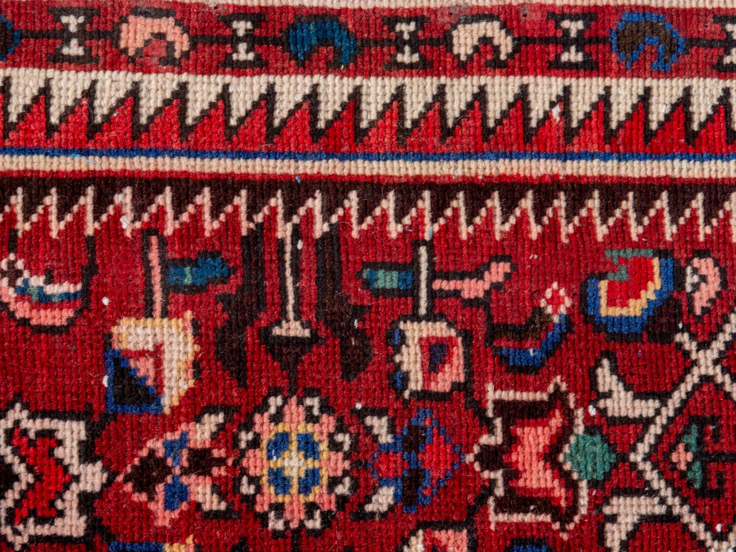 Persian Hamedan runner rug in burgundy and cream, view 14 of 18