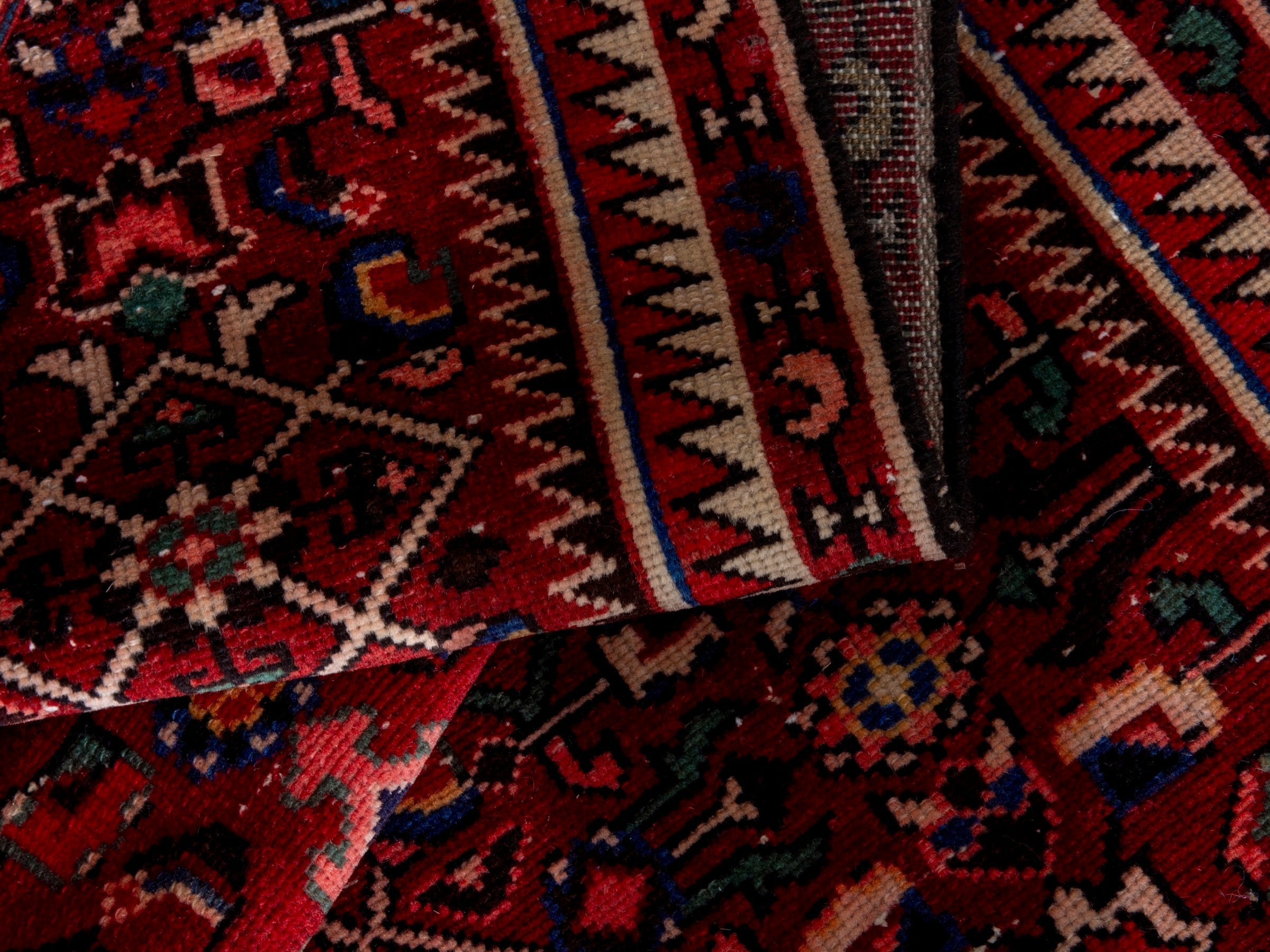 Persian Hamedan runner rug in burgundy and cream, view 16 of 18