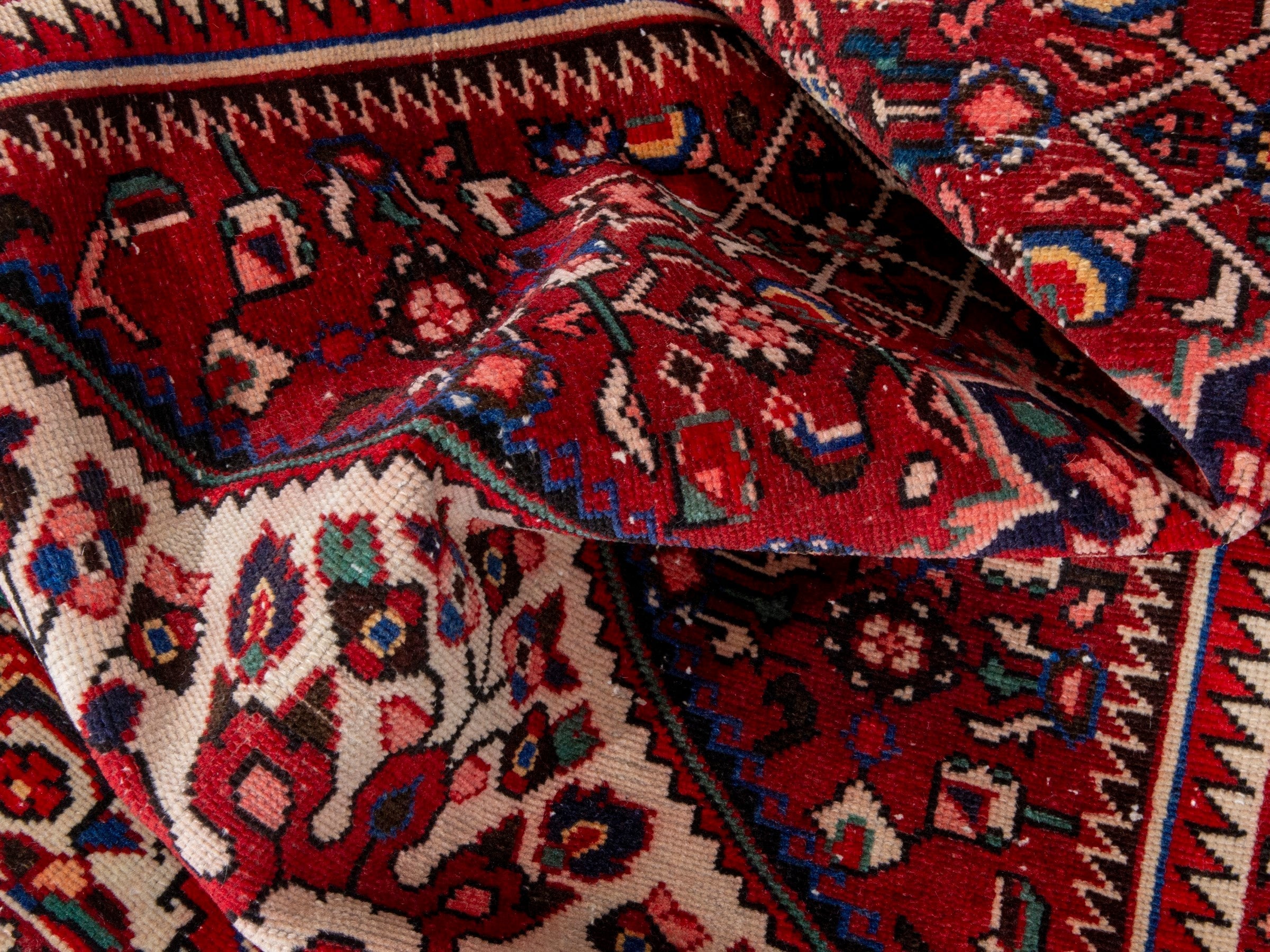 Persian Hamedan runner rug in burgundy and cream, view 17 of 18