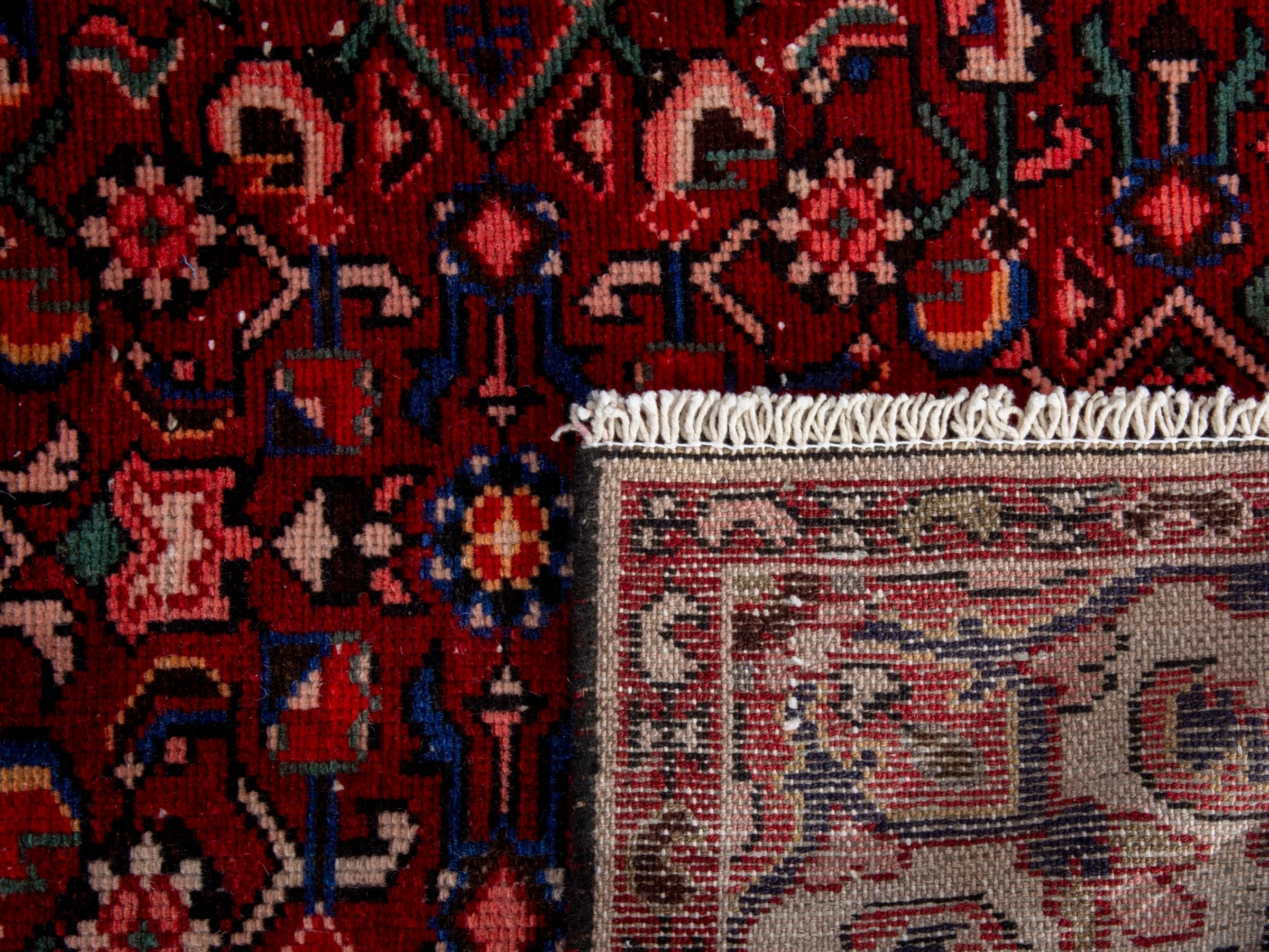 Persian Hamedan runner rug in burgundy and cream, view 18 of 18