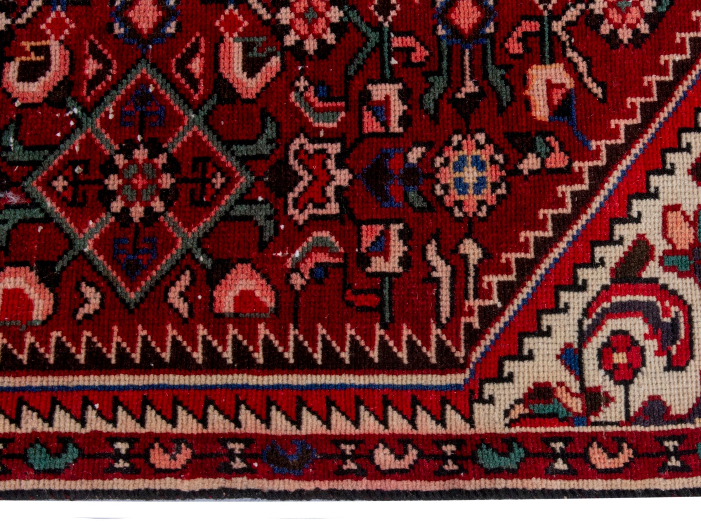 Persian Hamedan runner rug in burgundy and cream, view 10 of 18