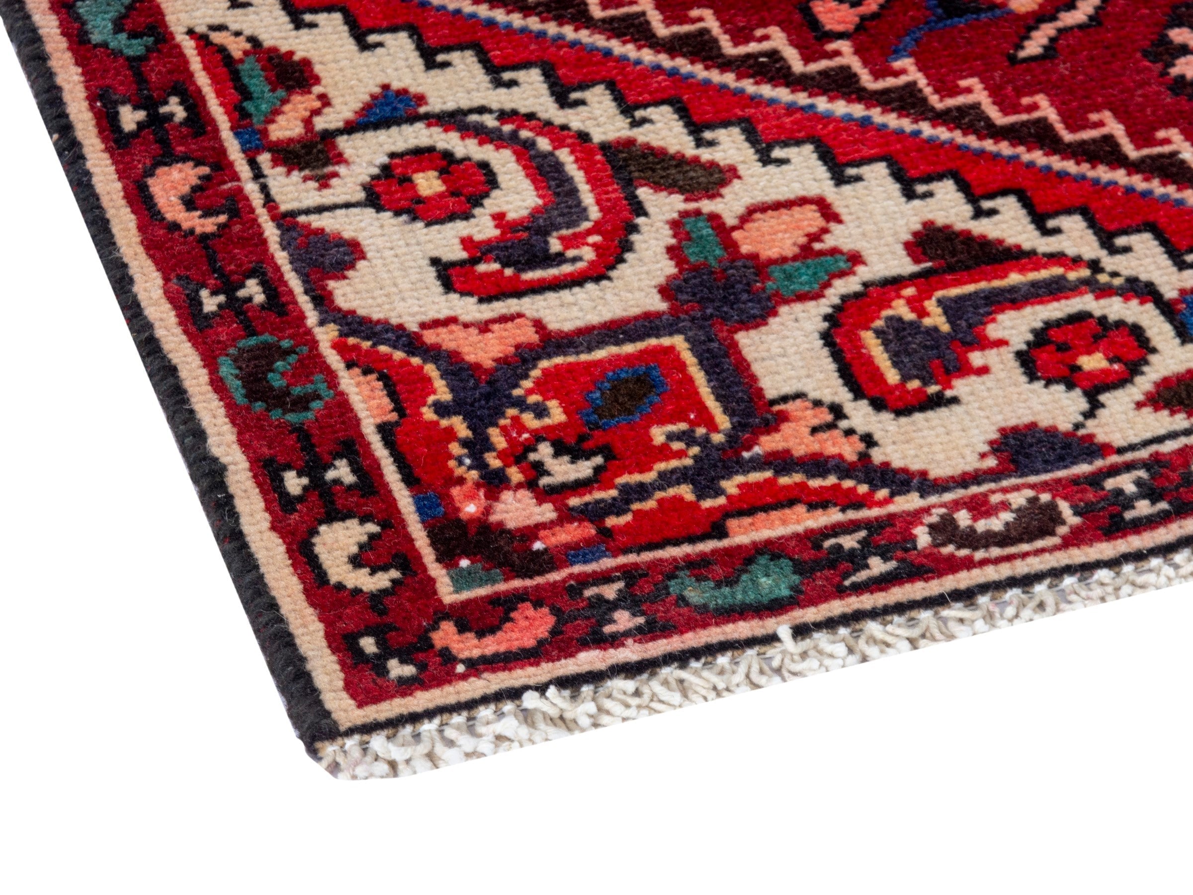 Persian Hamedan runner rug in burgundy and cream, view 5 of 18