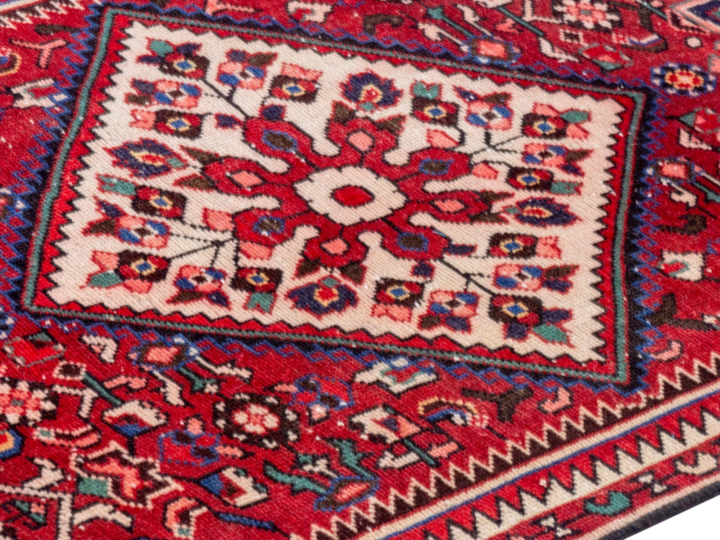 Persian Hamedan runner rug in burgundy and cream, view 6 of 18