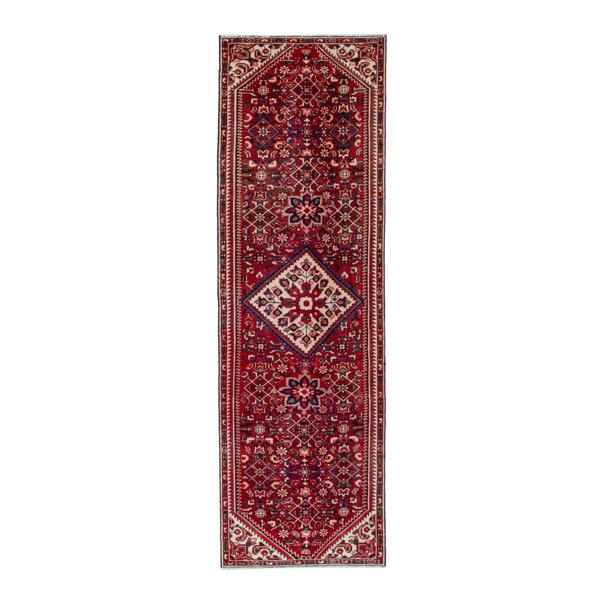 Persian Hamedan runner rug in burgundy and cream, 2'11" x 9'5"