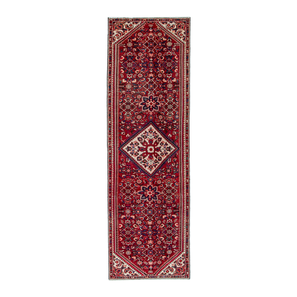 Persian Hamadan runner rug in burgundy and cream, 2'11" x 9'5"