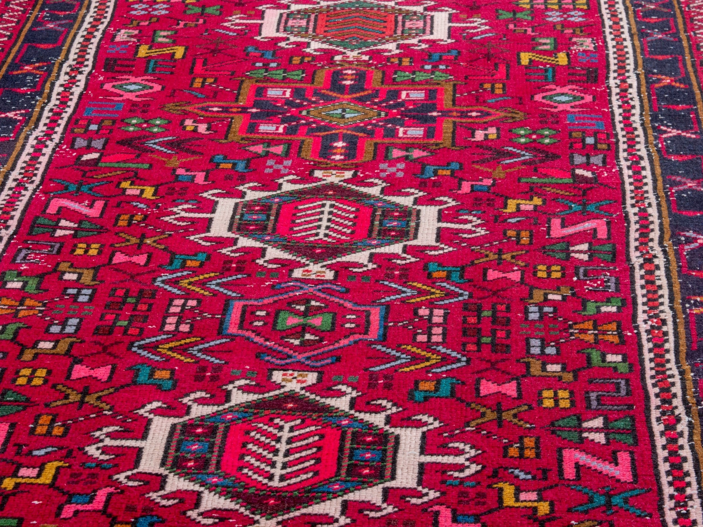 Persian Gharajeh runner rug in deep red and burgundy, view 8 of 20