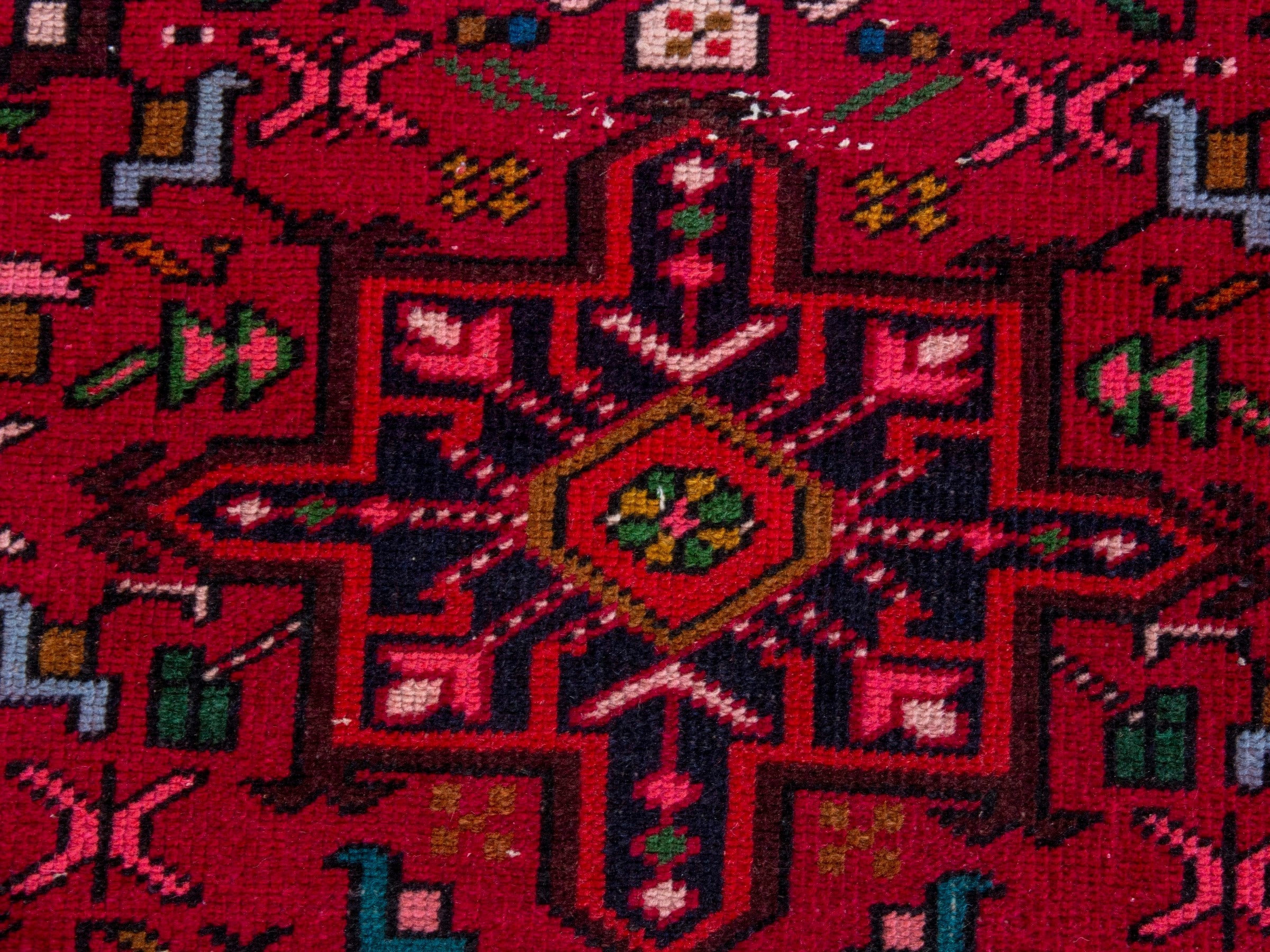Persian Gharajeh runner rug in deep red and burgundy, view 11 of 20