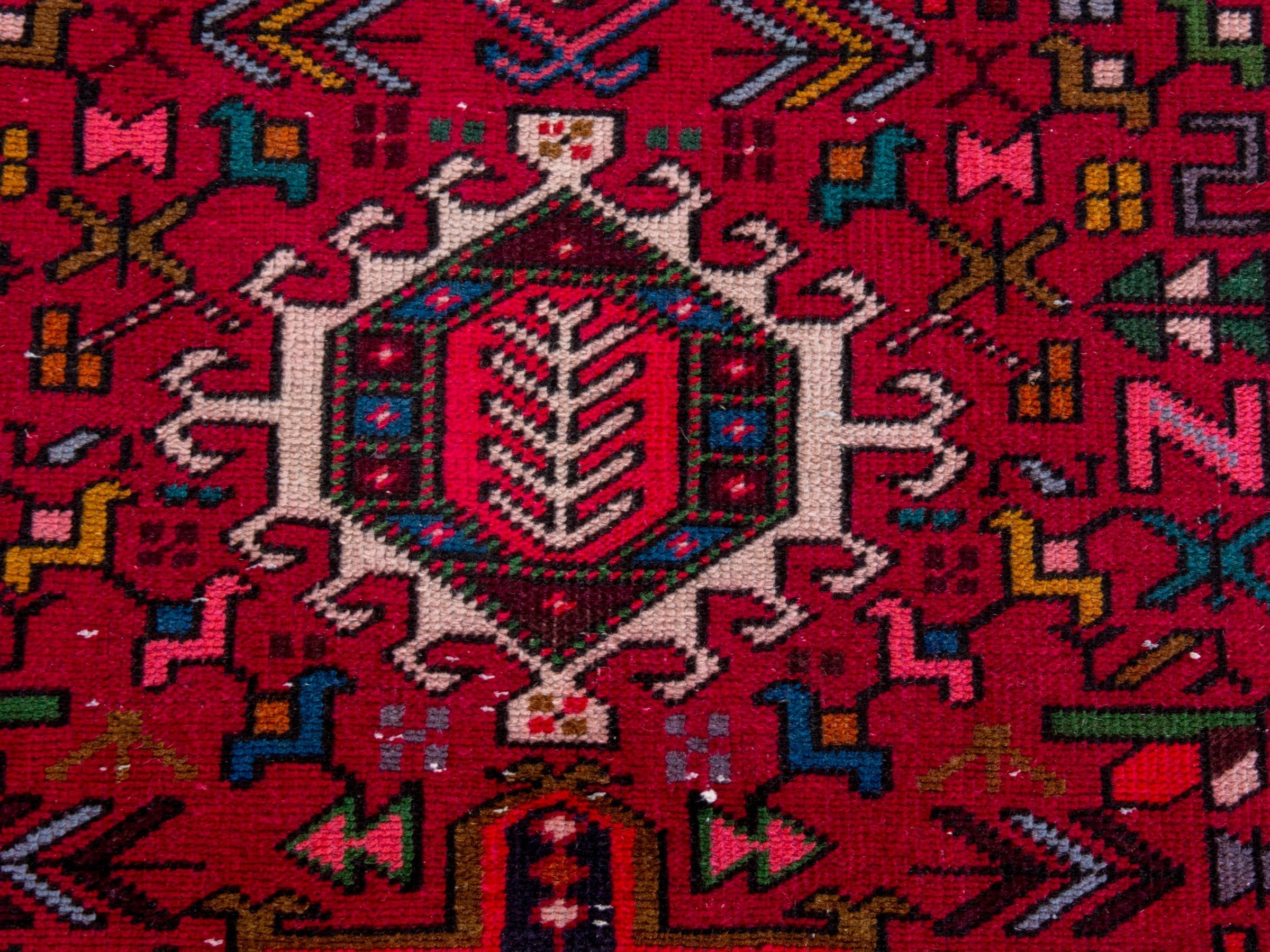 Persian Gharajeh runner rug in deep red and burgundy, view 12 of 20