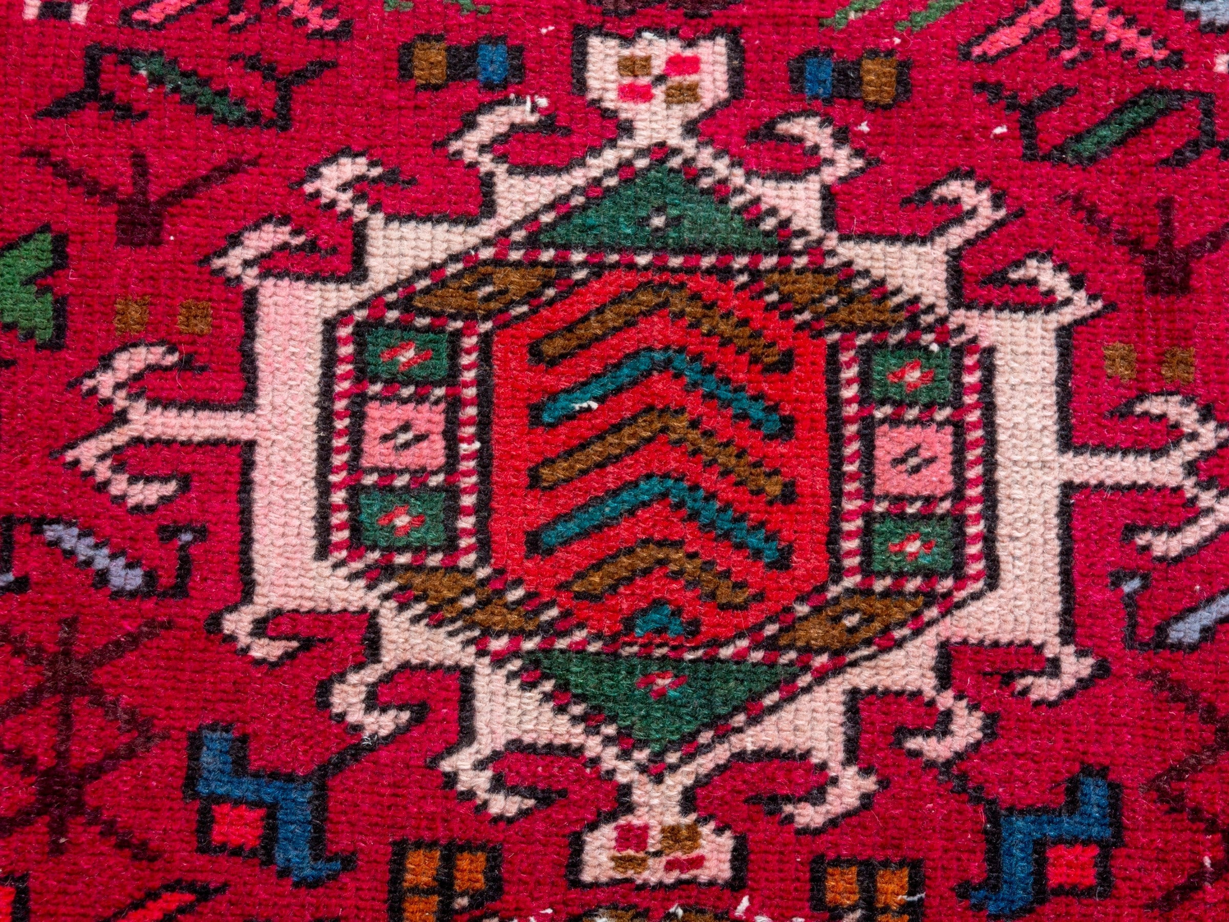 Persian Gharajeh runner rug in deep red and burgundy, view 14 of 20
