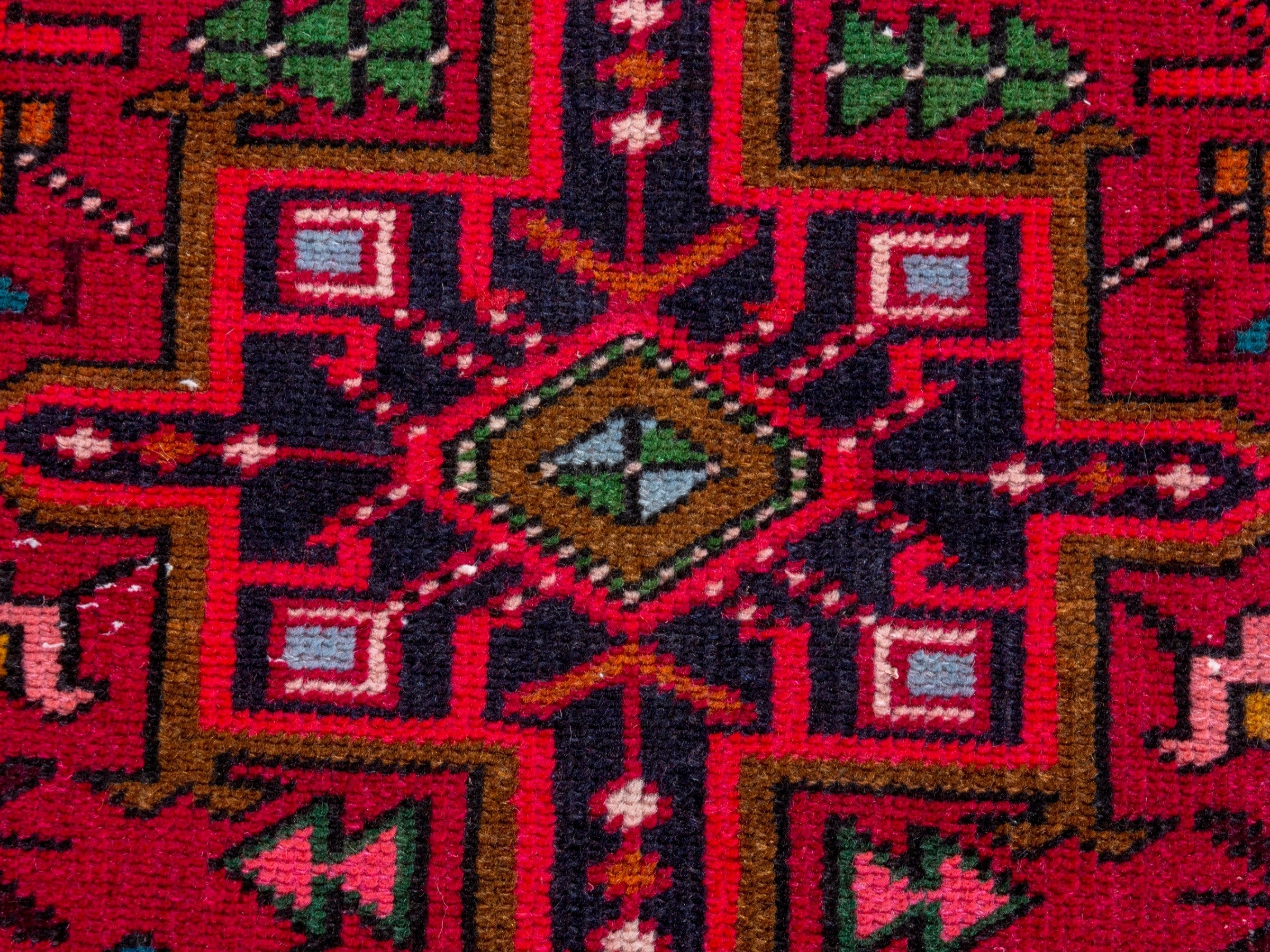 Persian Gharajeh runner rug in deep red and burgundy, view 15 of 20