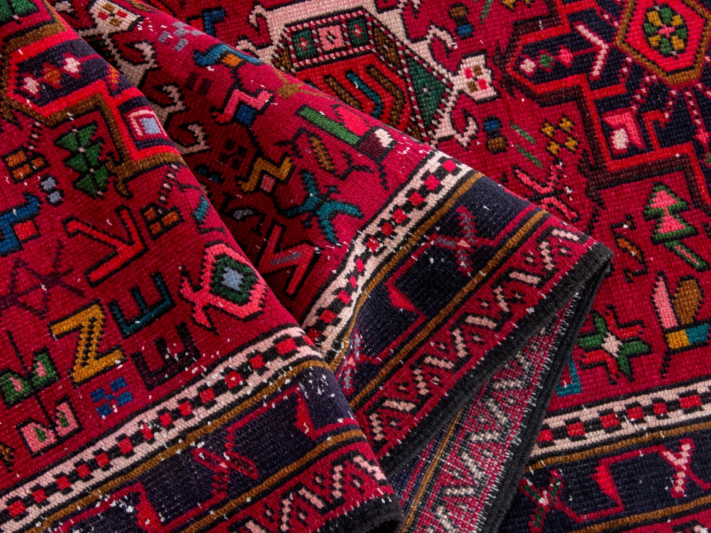 Persian Gharajeh runner rug in deep red and burgundy, view 17 of 20