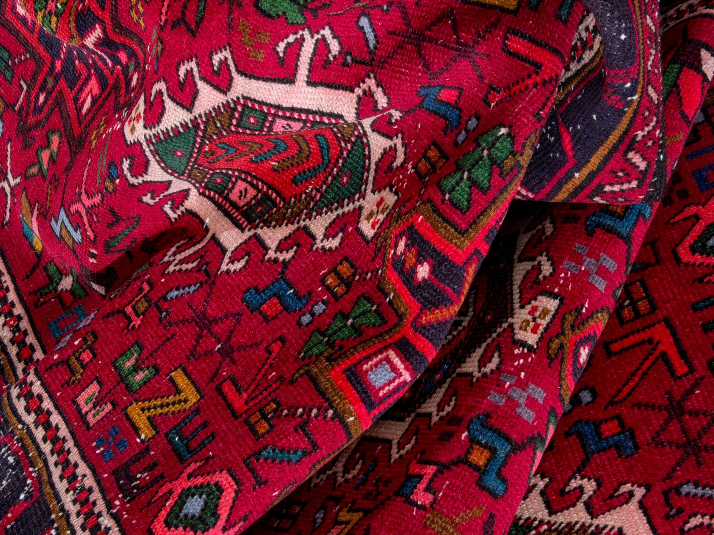 Persian Gharajeh runner rug in deep red and burgundy, view 18 of 20