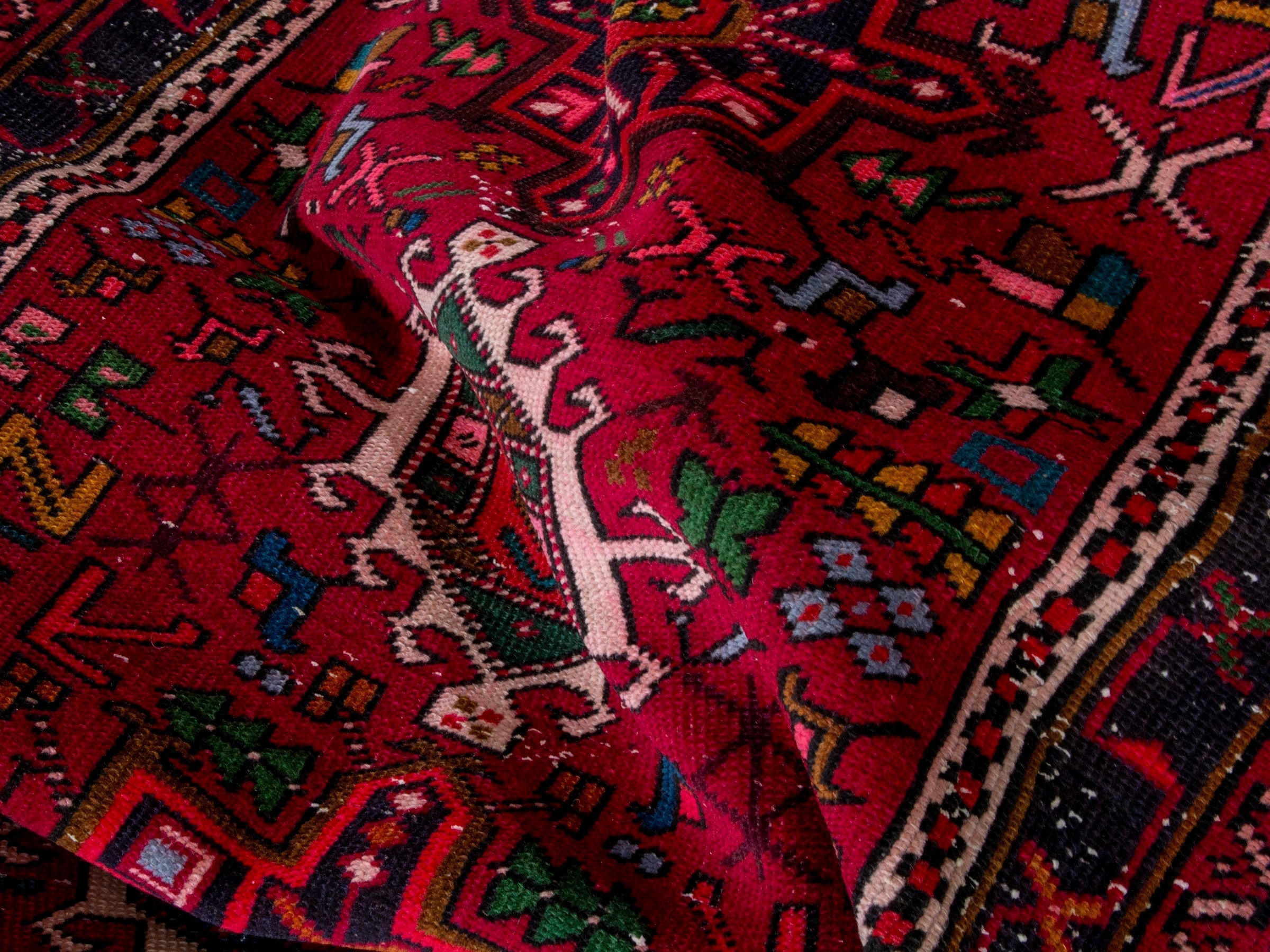 Persian Gharajeh runner rug in deep red and burgundy, view 19 of 20