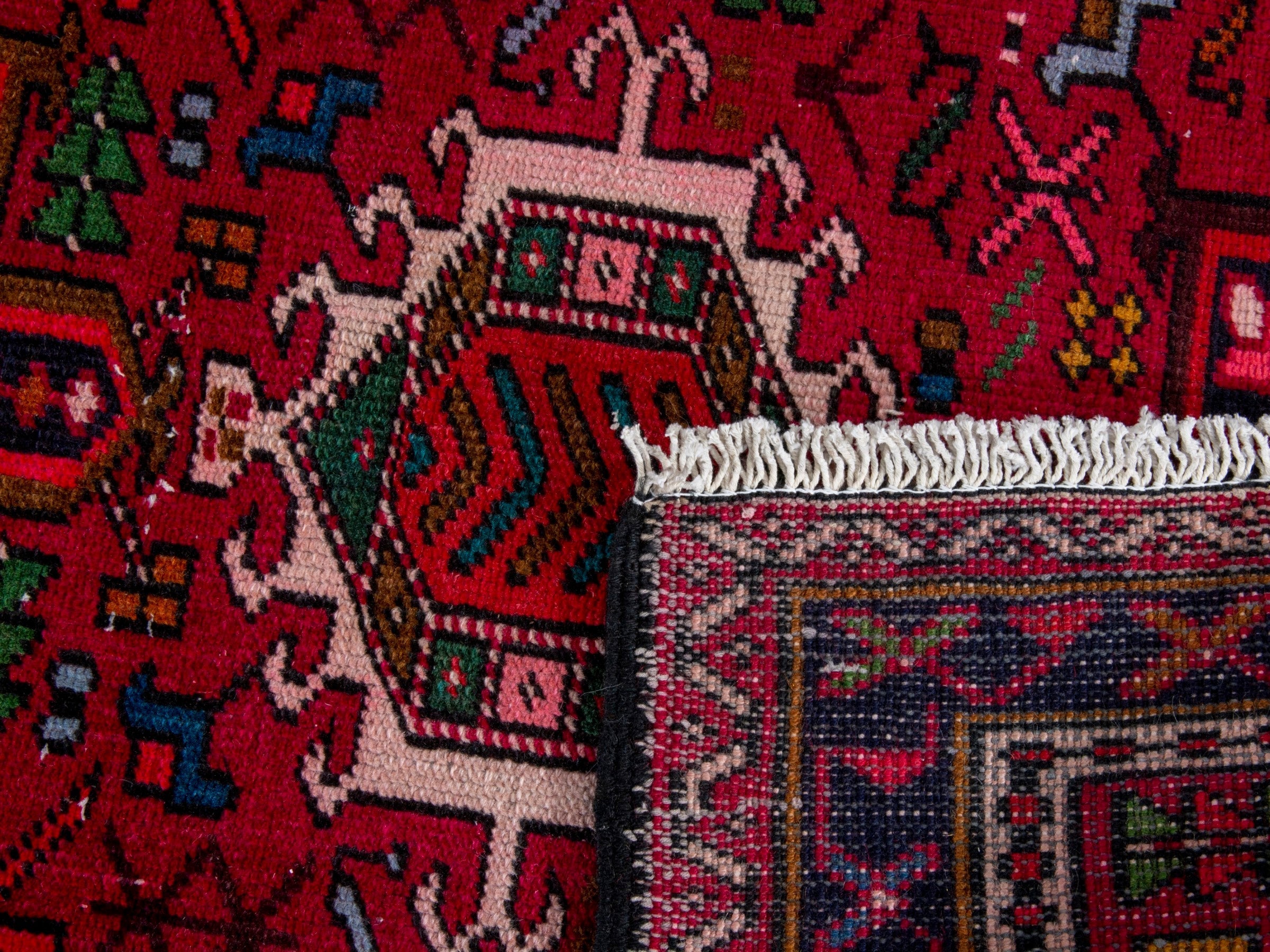 Persian Gharajeh runner rug in deep red and burgundy, view 20 of 20