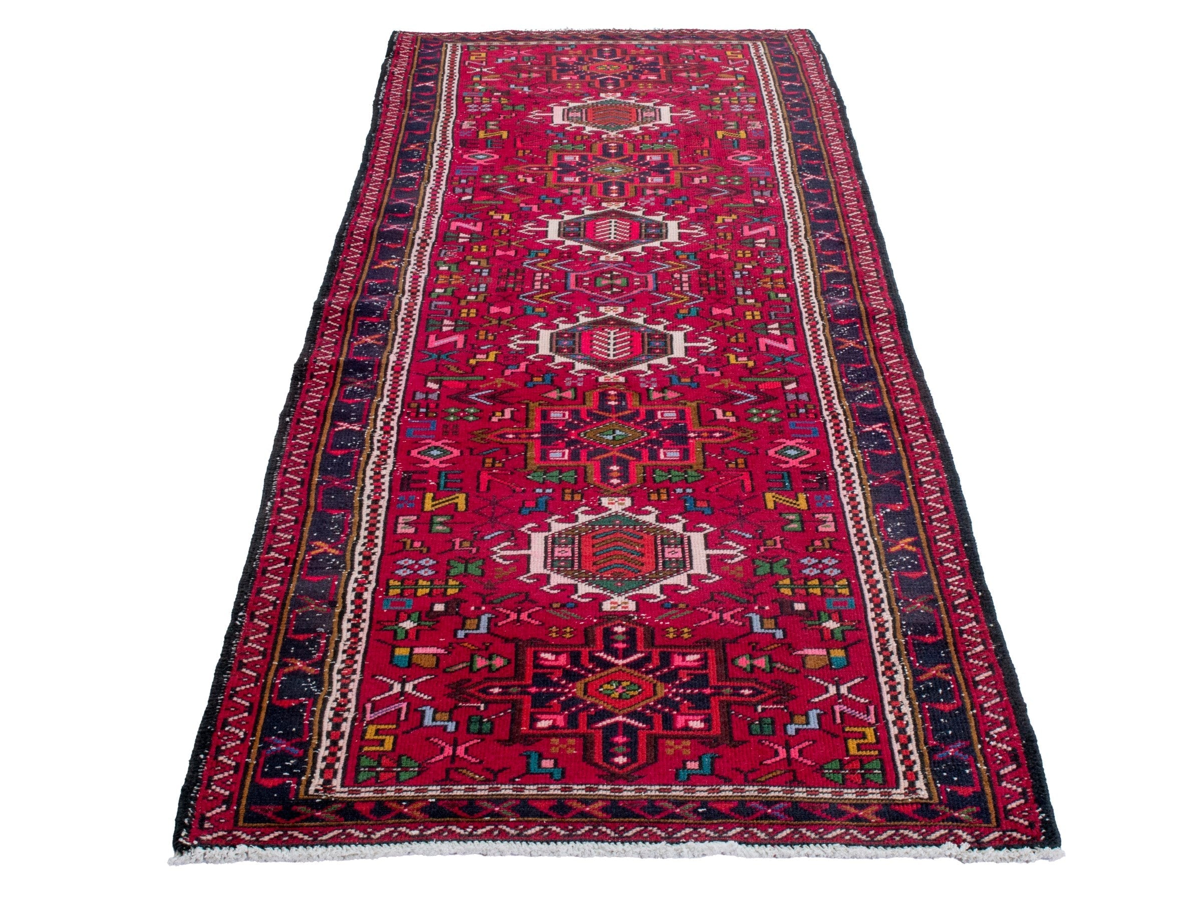 Persian Gharajeh runner rug in deep red and burgundy, view 3 of 20