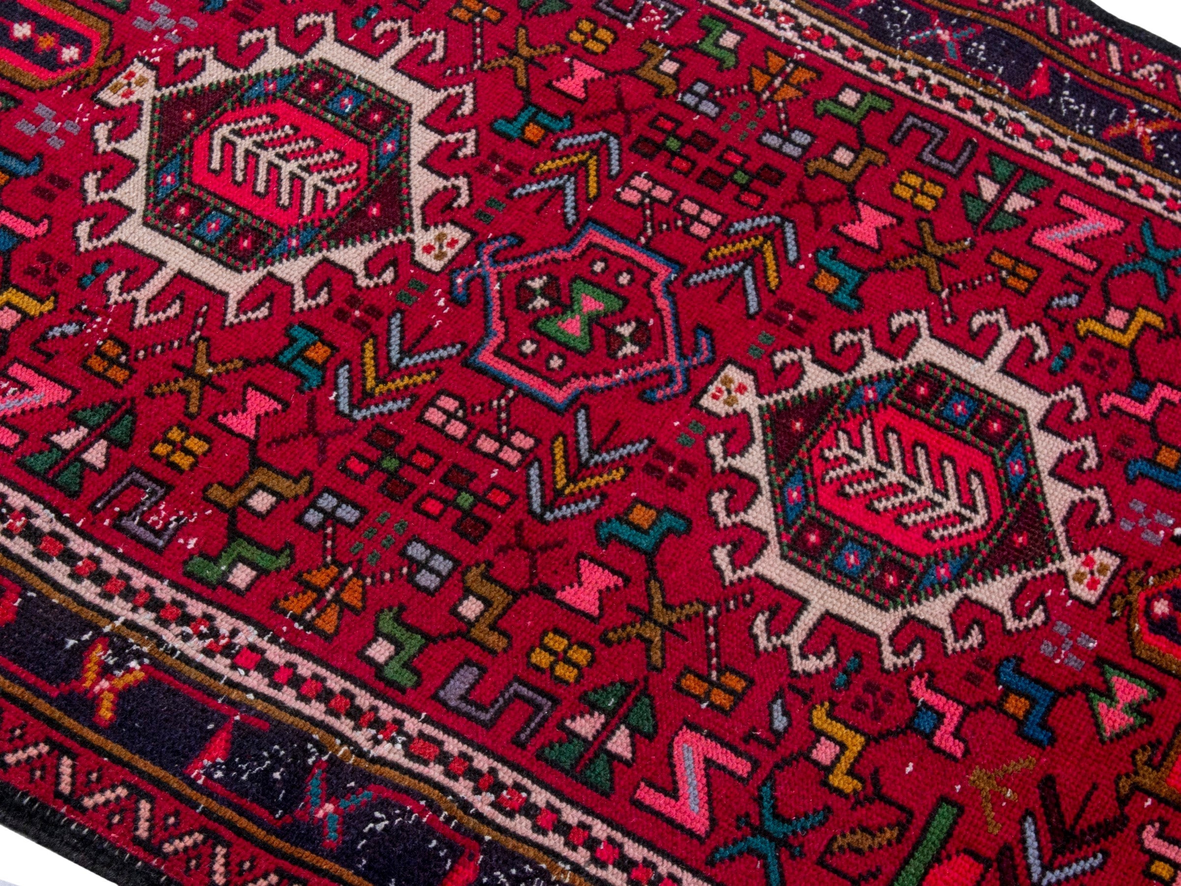 Persian Gharajeh runner rug in deep red and burgundy, view 4 of 20