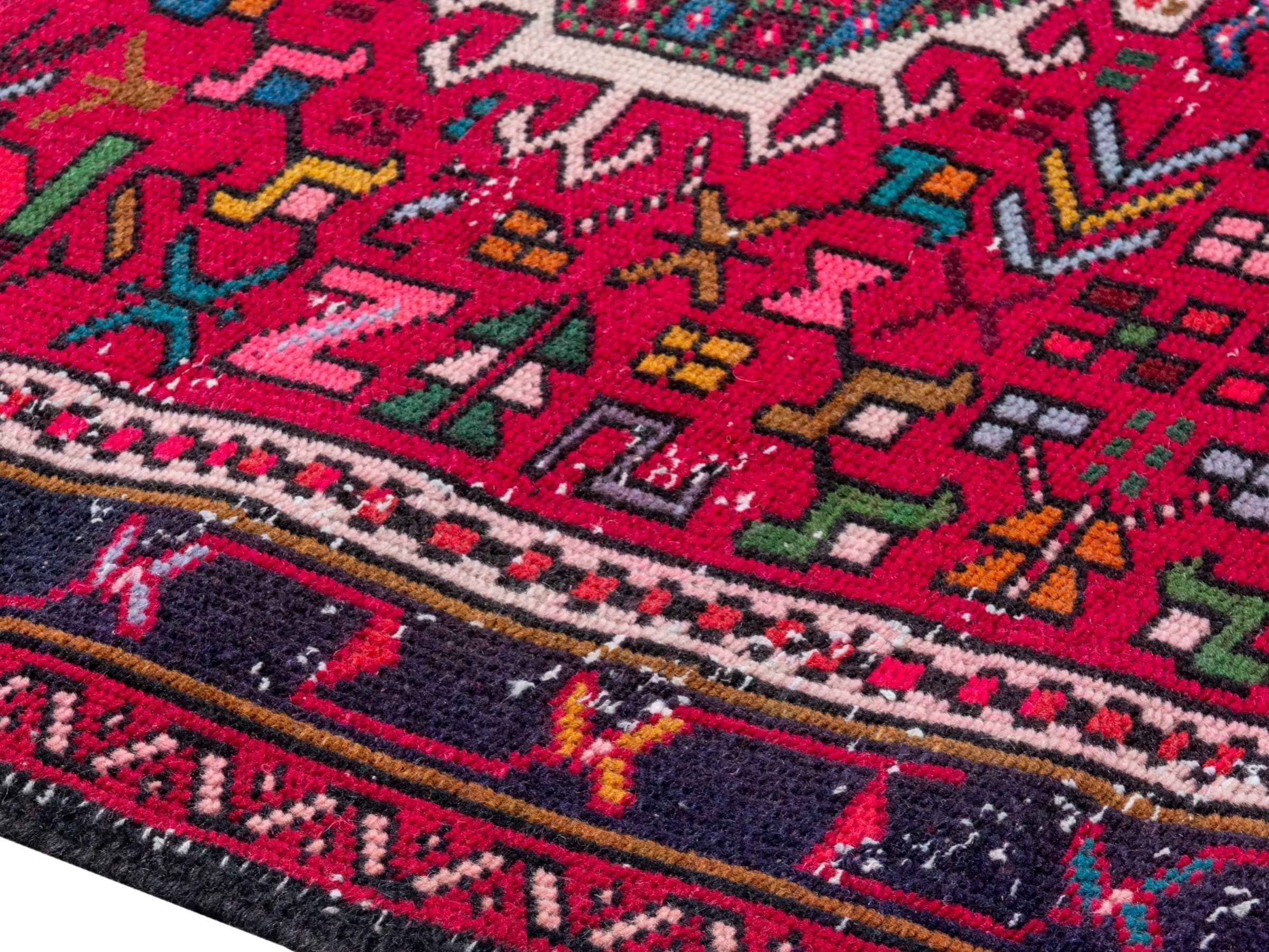Persian Gharajeh runner rug in deep red and burgundy, view 6 of 20