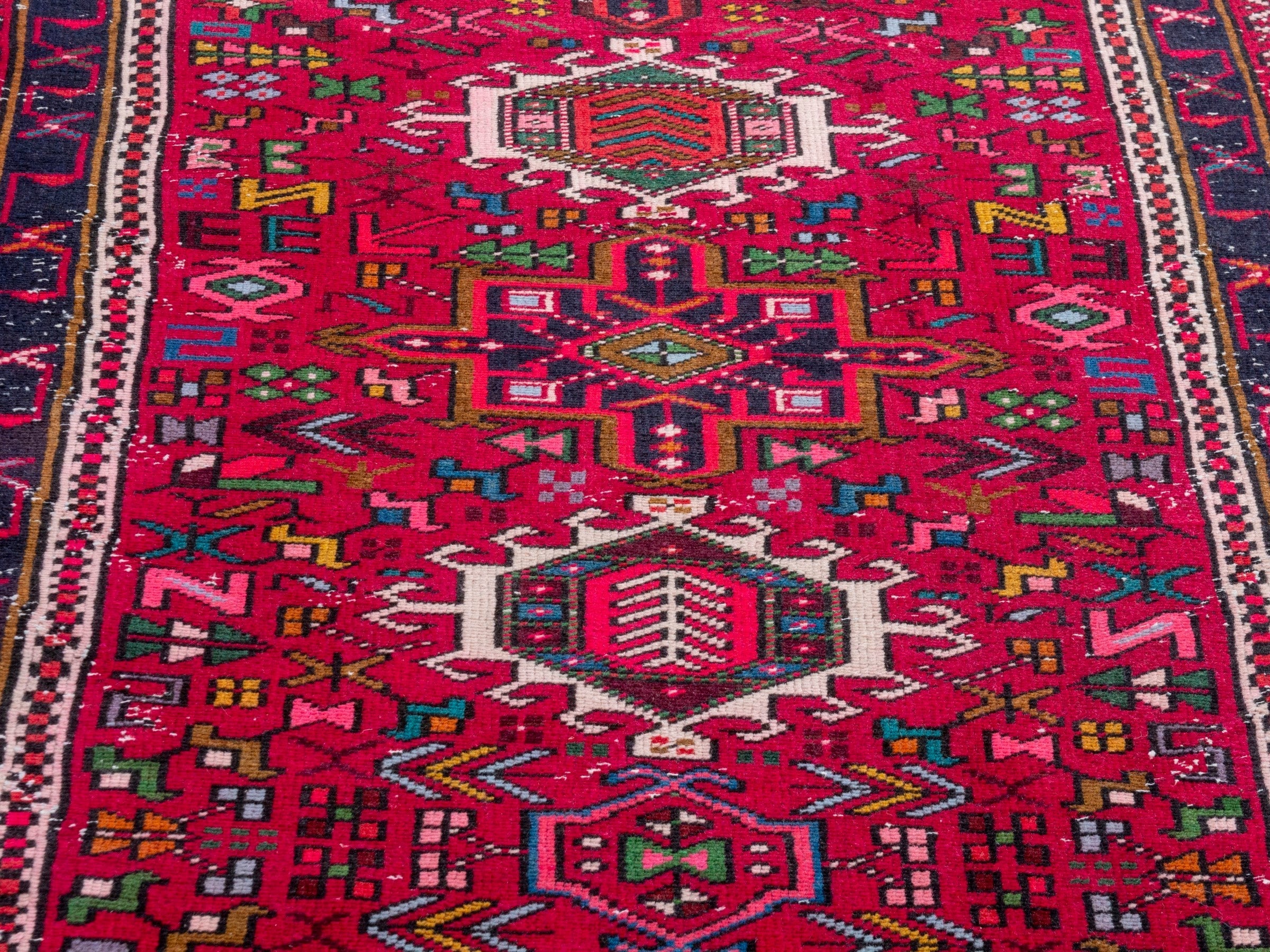 Persian Gharajeh runner rug in deep red and burgundy, view 7 of 20