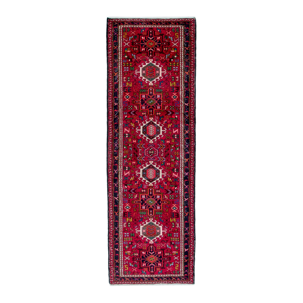 Persian Gharajeh runner rug in deep red and burgundy, 3'4" x 9'5"