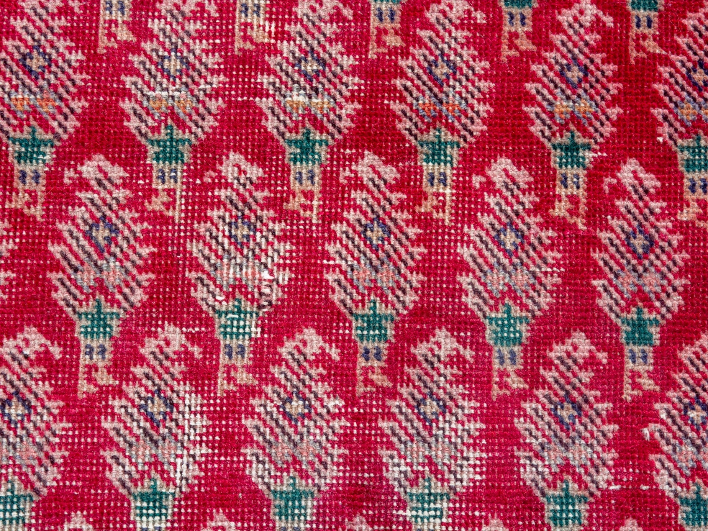 Persian Tabriz runner rug in deep red and dusty rose, view 8 of 16