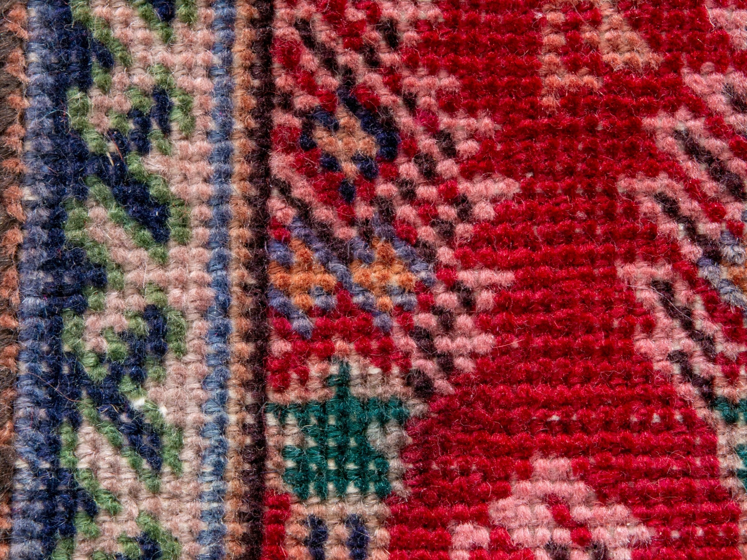 Persian Tabriz runner rug in deep red and dusty rose, view 11 of 16