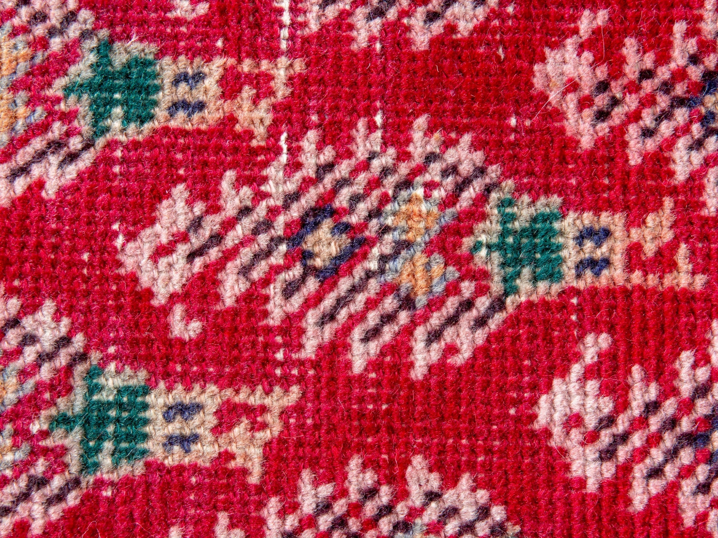 Persian Tabriz runner rug in deep red and dusty rose, view 12 of 16