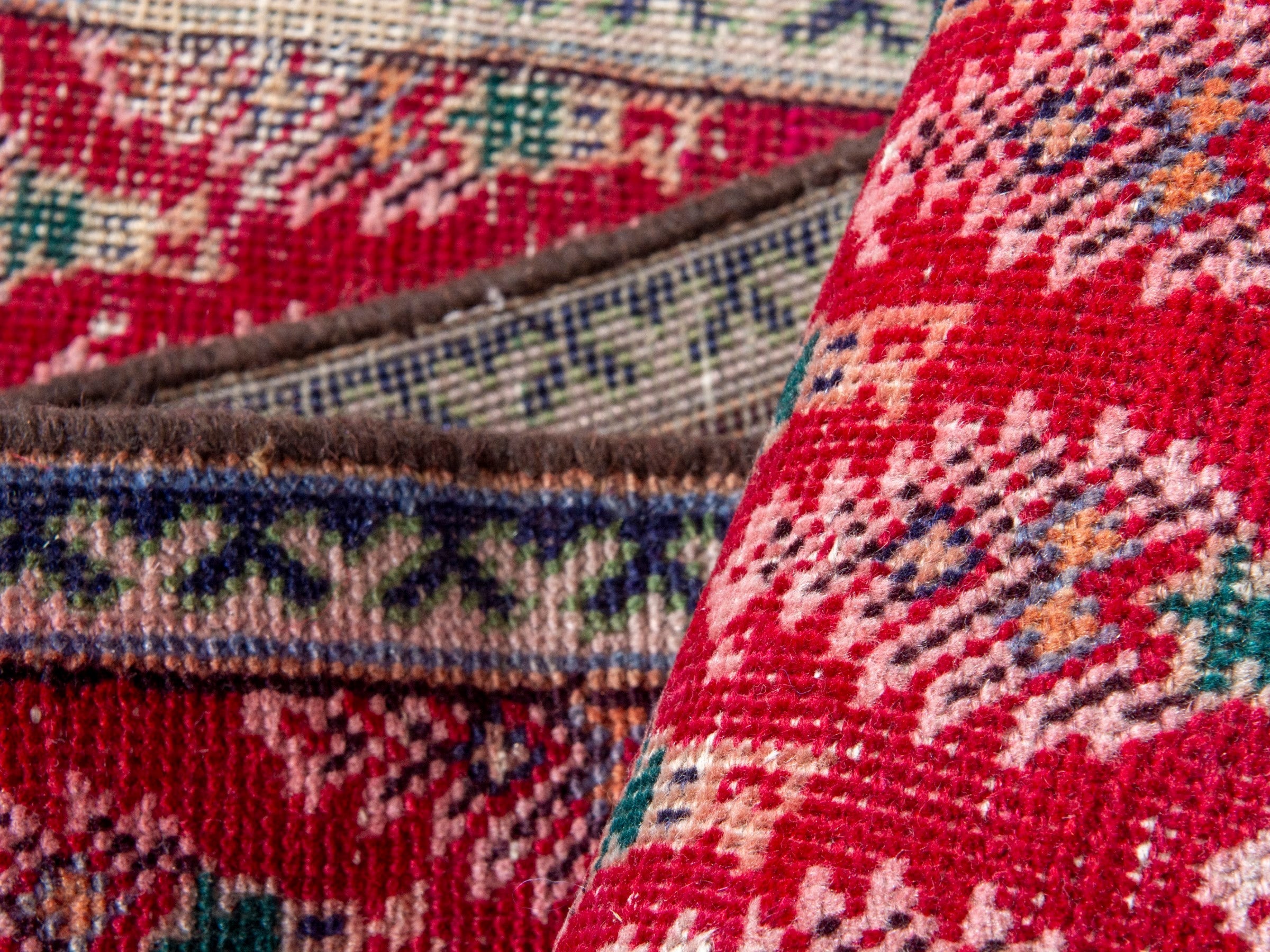 Persian Tabriz runner rug in deep red and dusty rose, view 14 of 16