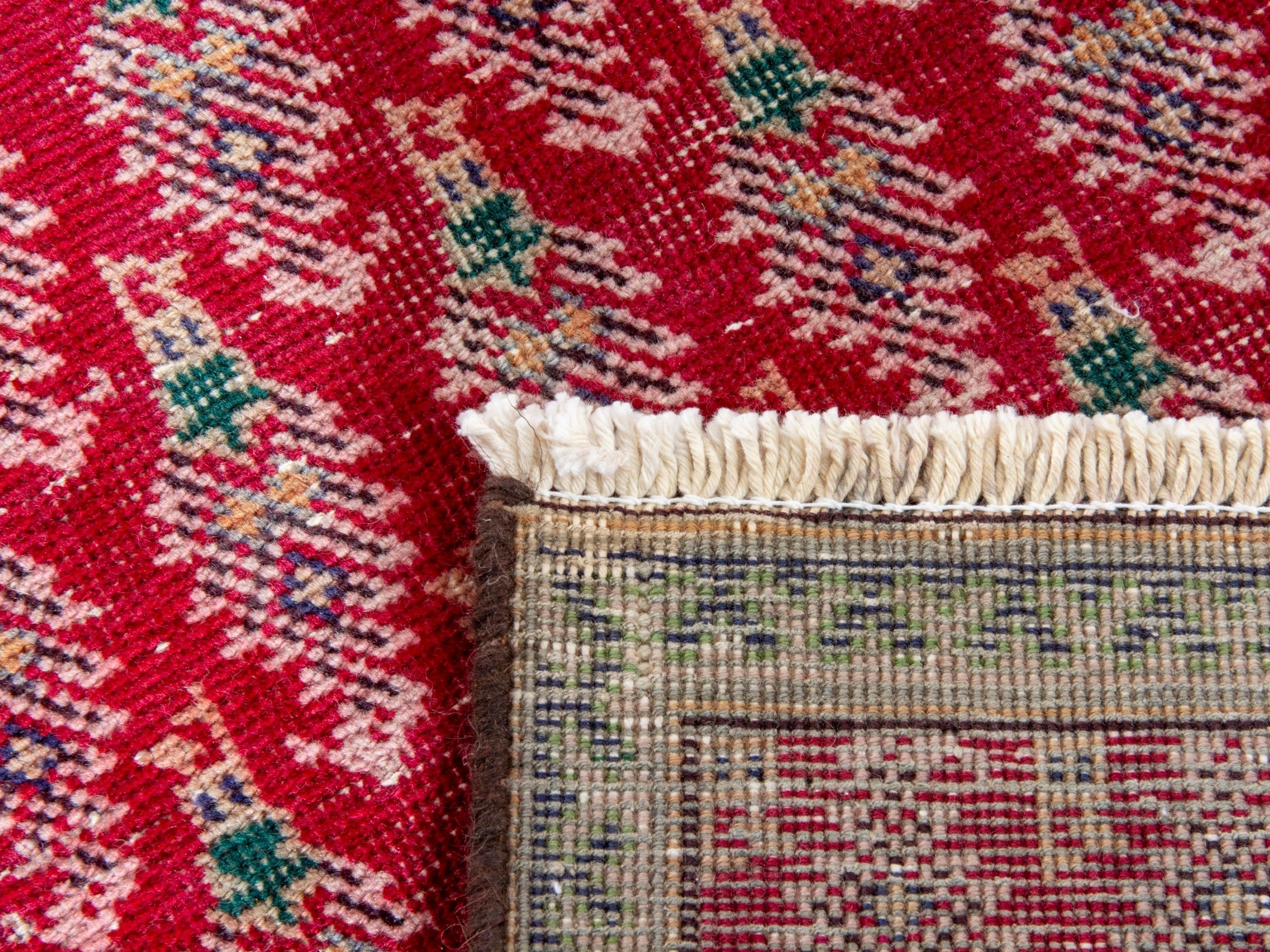 Persian Tabriz runner rug in deep red and dusty rose, view 16 of 16