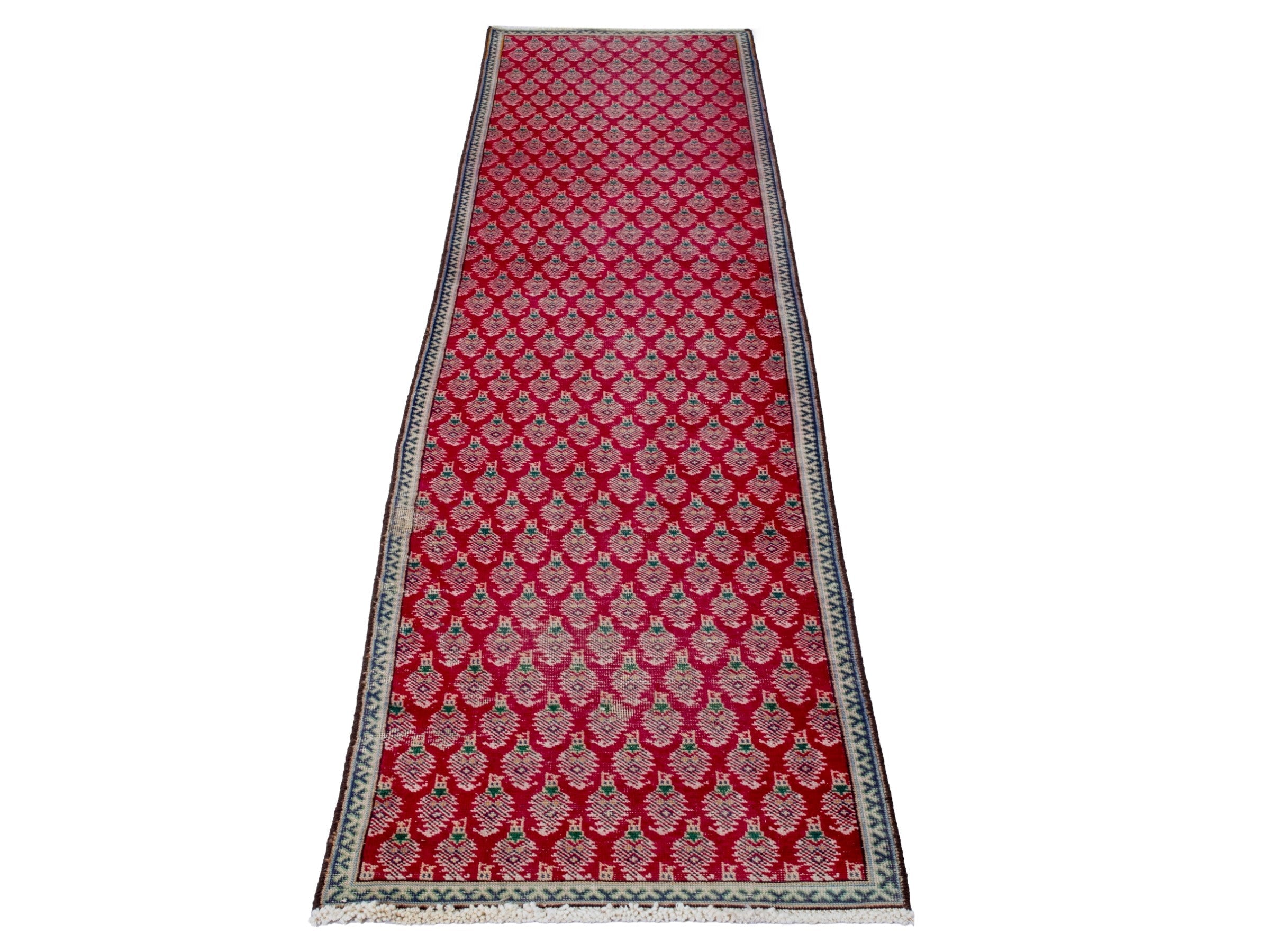 Persian Tabriz runner rug in deep red and dusty rose, view 2 of 16