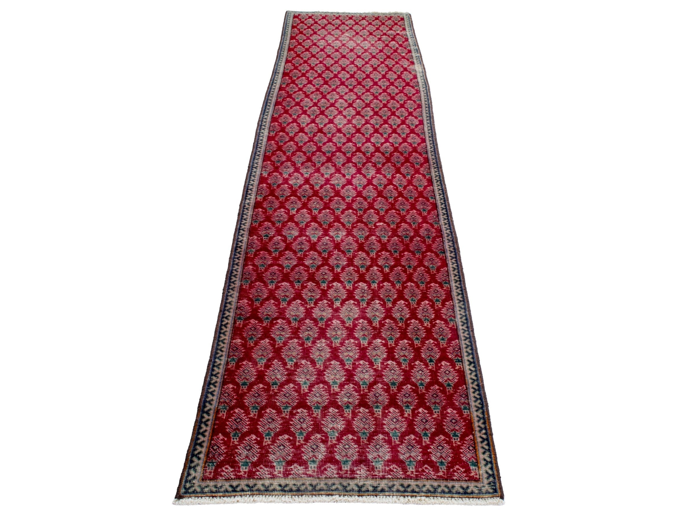 Persian Tabriz runner rug in deep red and dusty rose, view 3 of 16