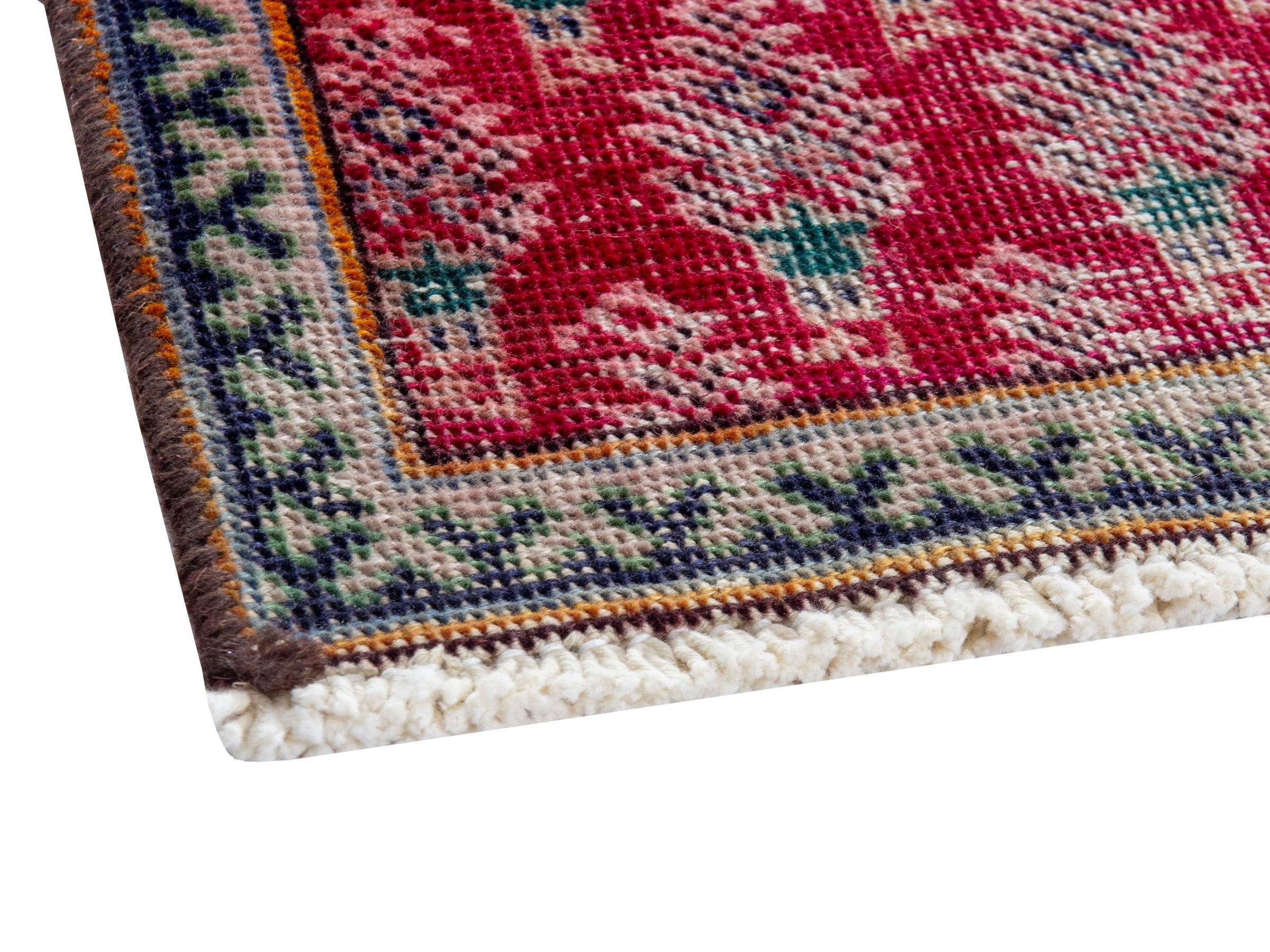 Persian Tabriz runner rug in deep red and dusty rose, view 5 of 16