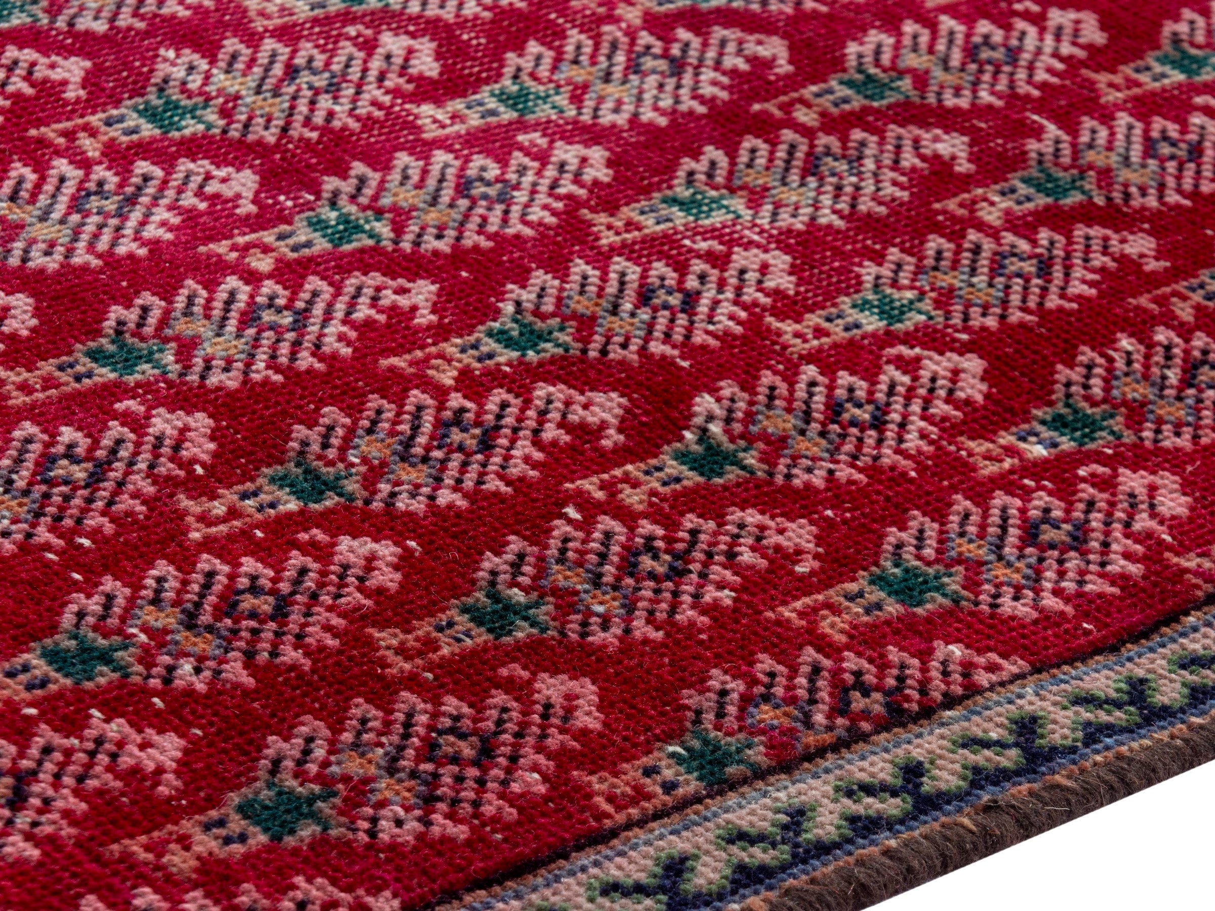 Persian Tabriz runner rug in deep red and dusty rose, view 6 of 16