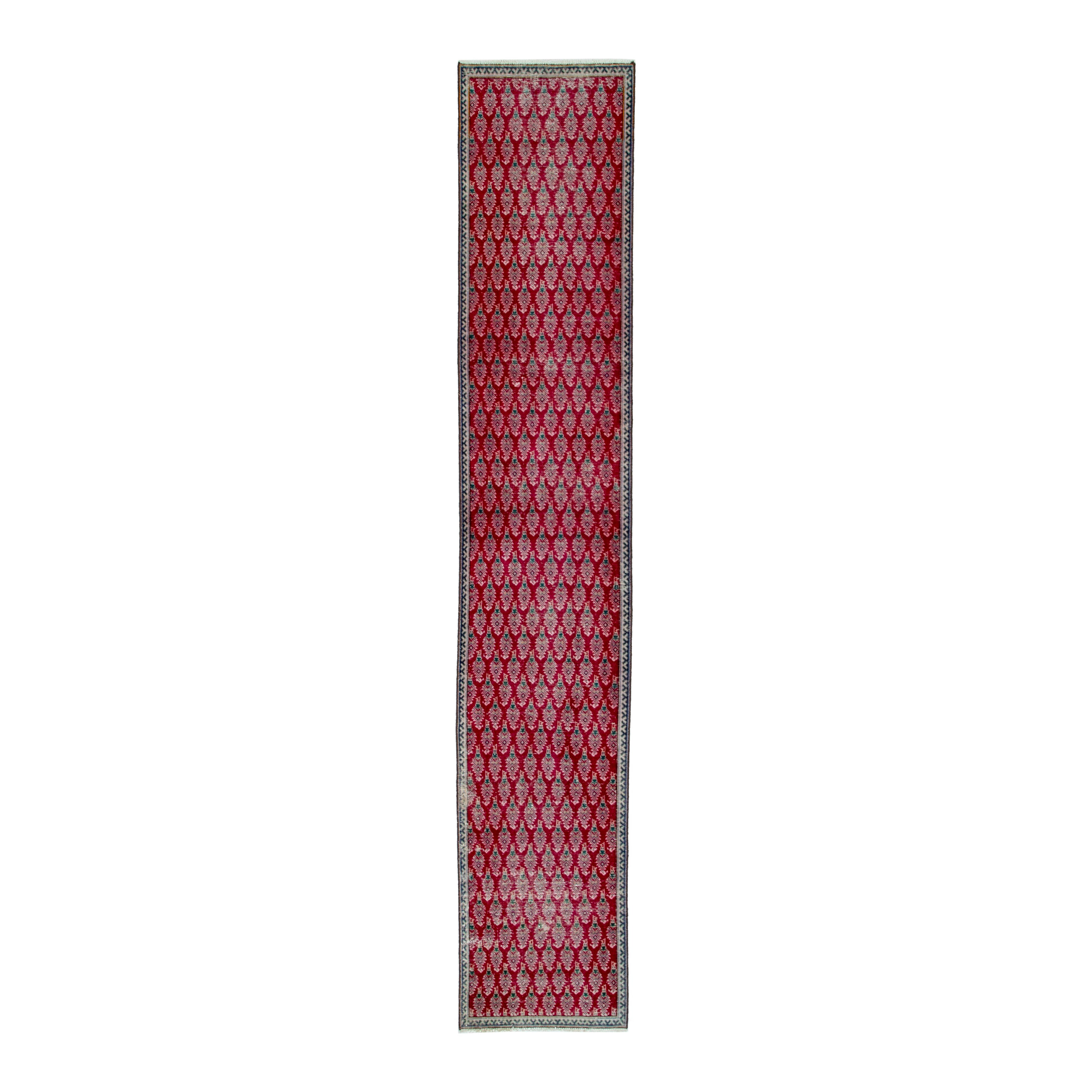 Persian Tabriz runner rug in deep red and dusty rose, 2'2" x 11'3"