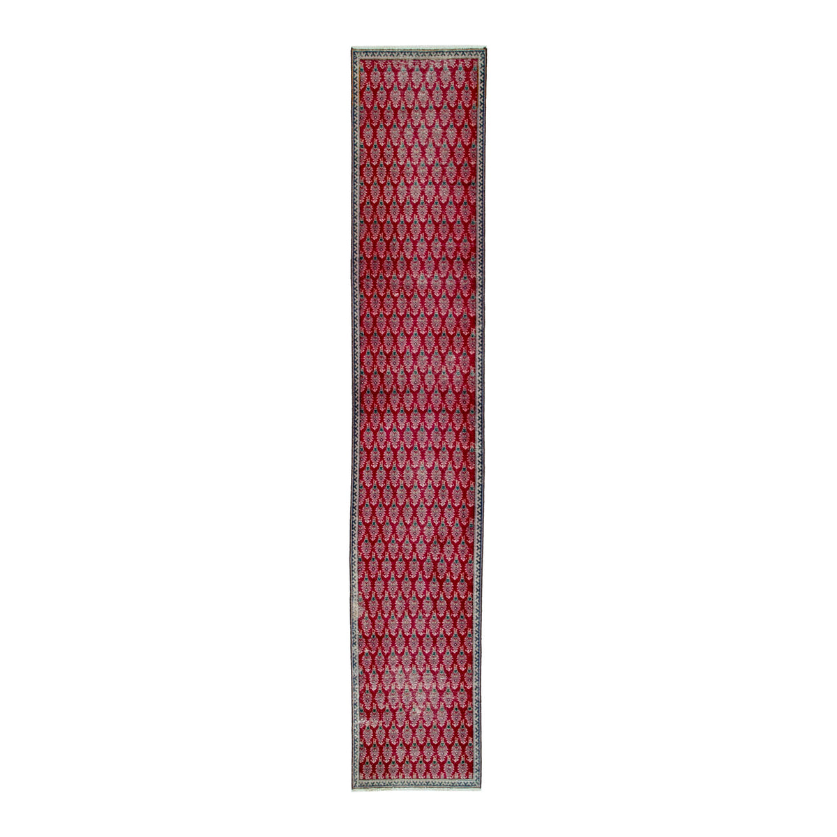Persian Tabriz runner rug in deep red and dusty rose, 2'2" x 11'3"
