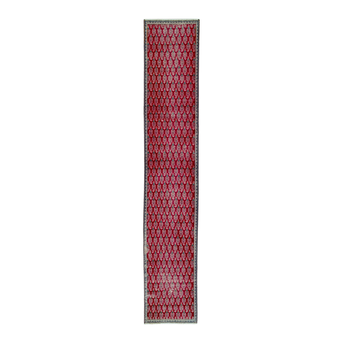 Persian Tabriz runner rug in deep red and dusty rose, 2'2" x 11'3"