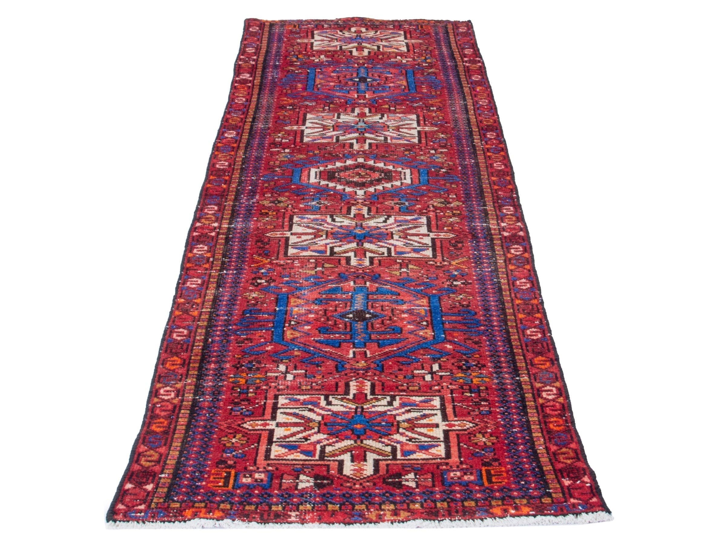 Persian Gharajeh runner rug in deep red and denim, view 2 of 18