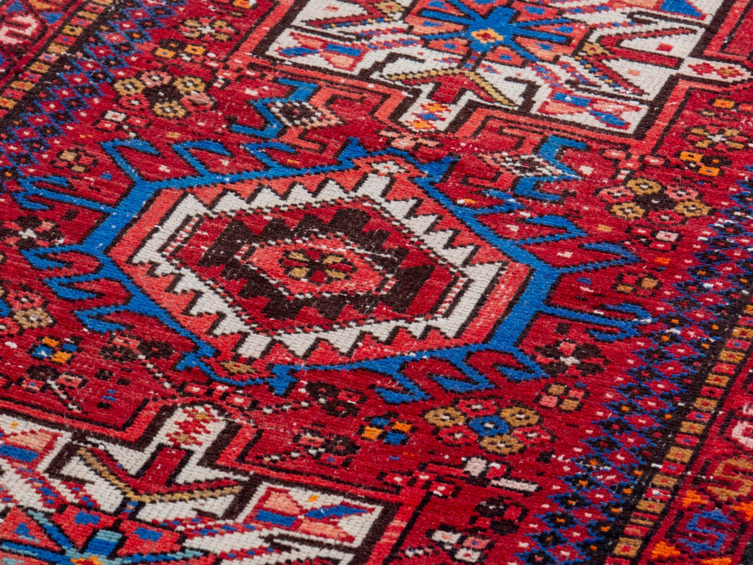 Persian Gharajeh runner rug in deep red and denim, view 7 of 18