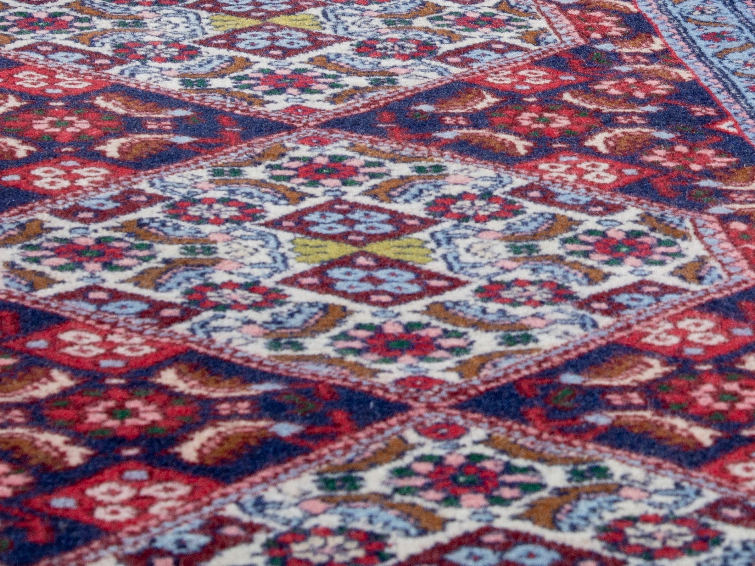 Persian Sanandaj runner rug in burgundy and cream, view 8 of 20