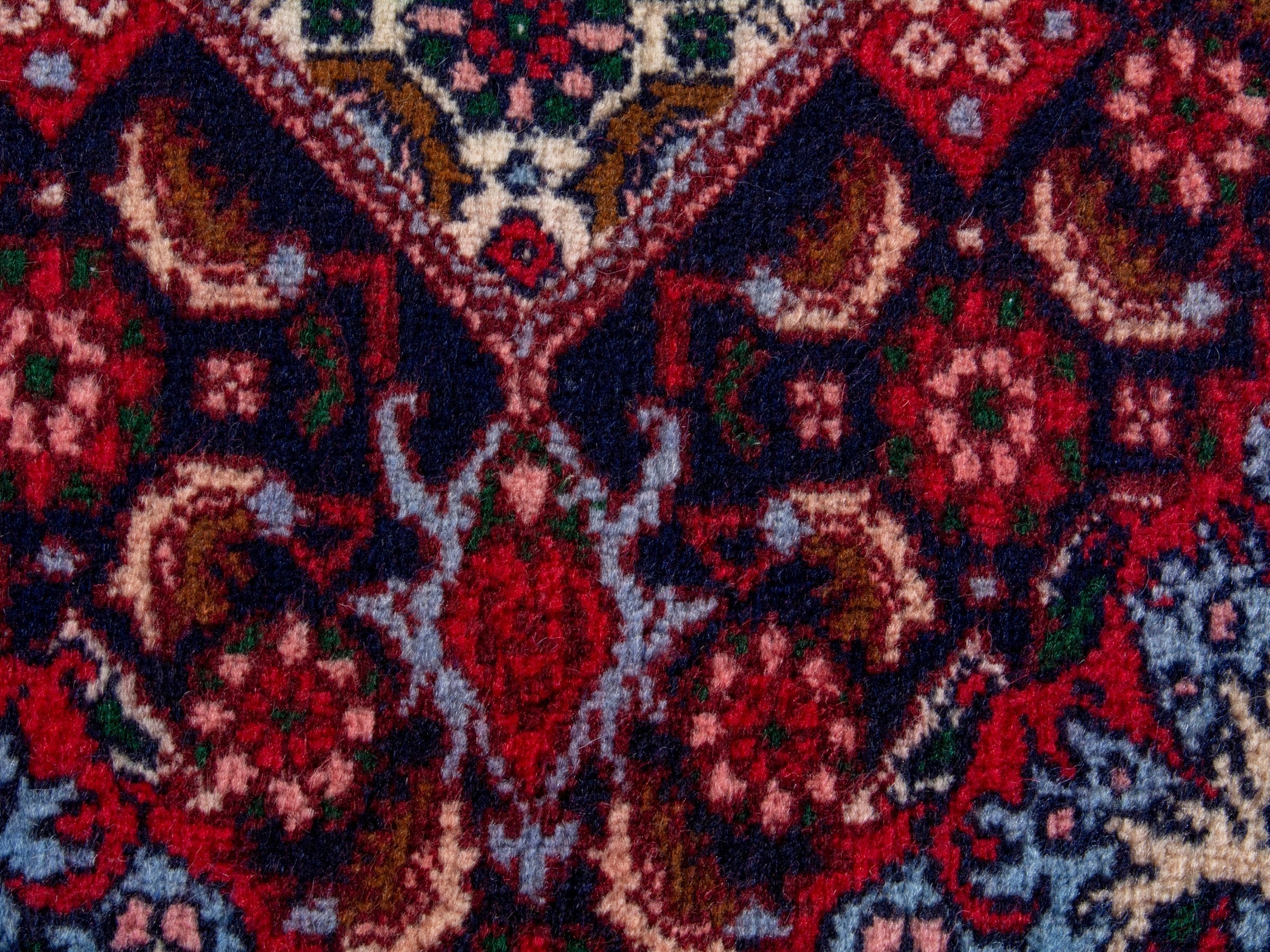 Persian Sanandaj runner rug in burgundy and cream, view 12 of 20