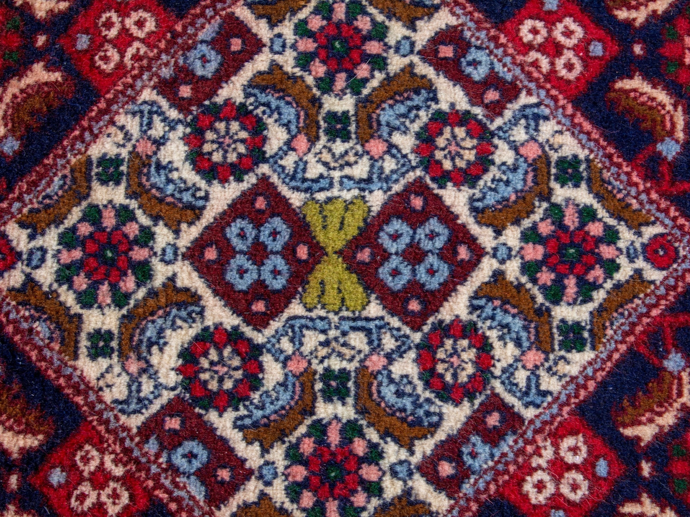 Persian Sanandaj runner rug in burgundy and cream, view 13 of 20