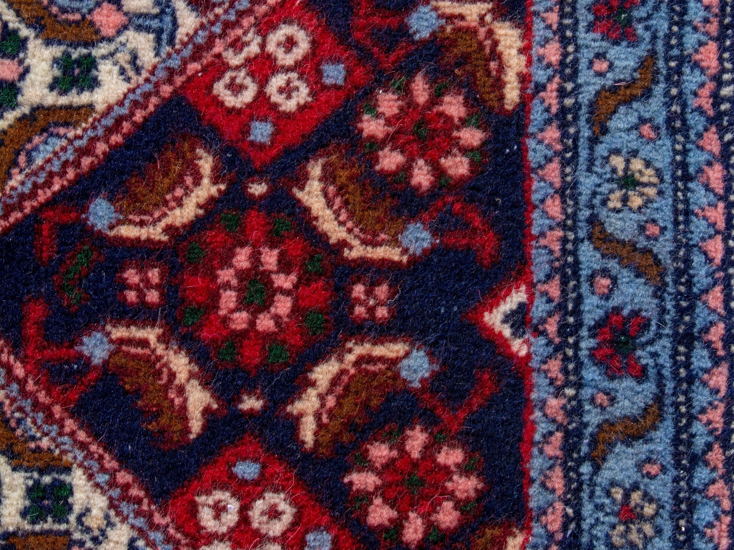 Persian Sanandaj runner rug in burgundy and cream, view 14 of 20