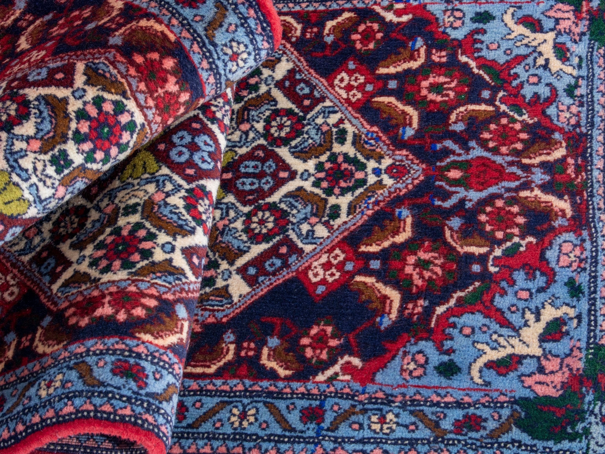 Persian Sanandaj runner rug in burgundy and cream, view 15 of 20
