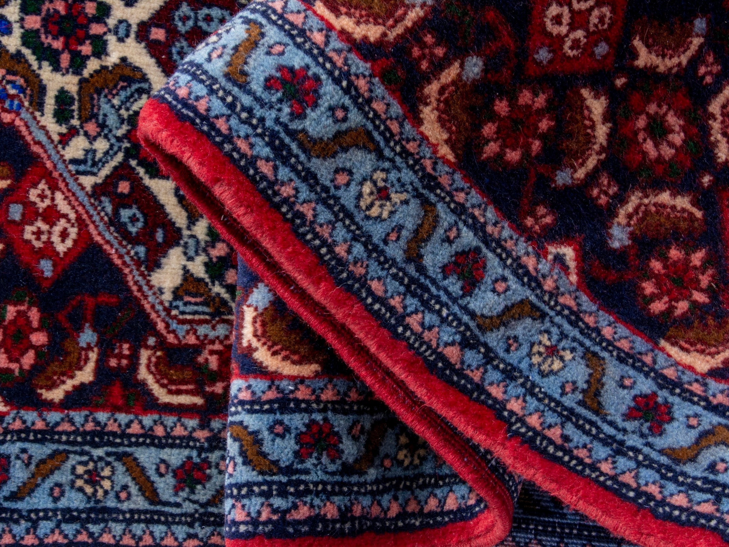 Persian Sanandaj runner rug in burgundy and cream, view 16 of 20