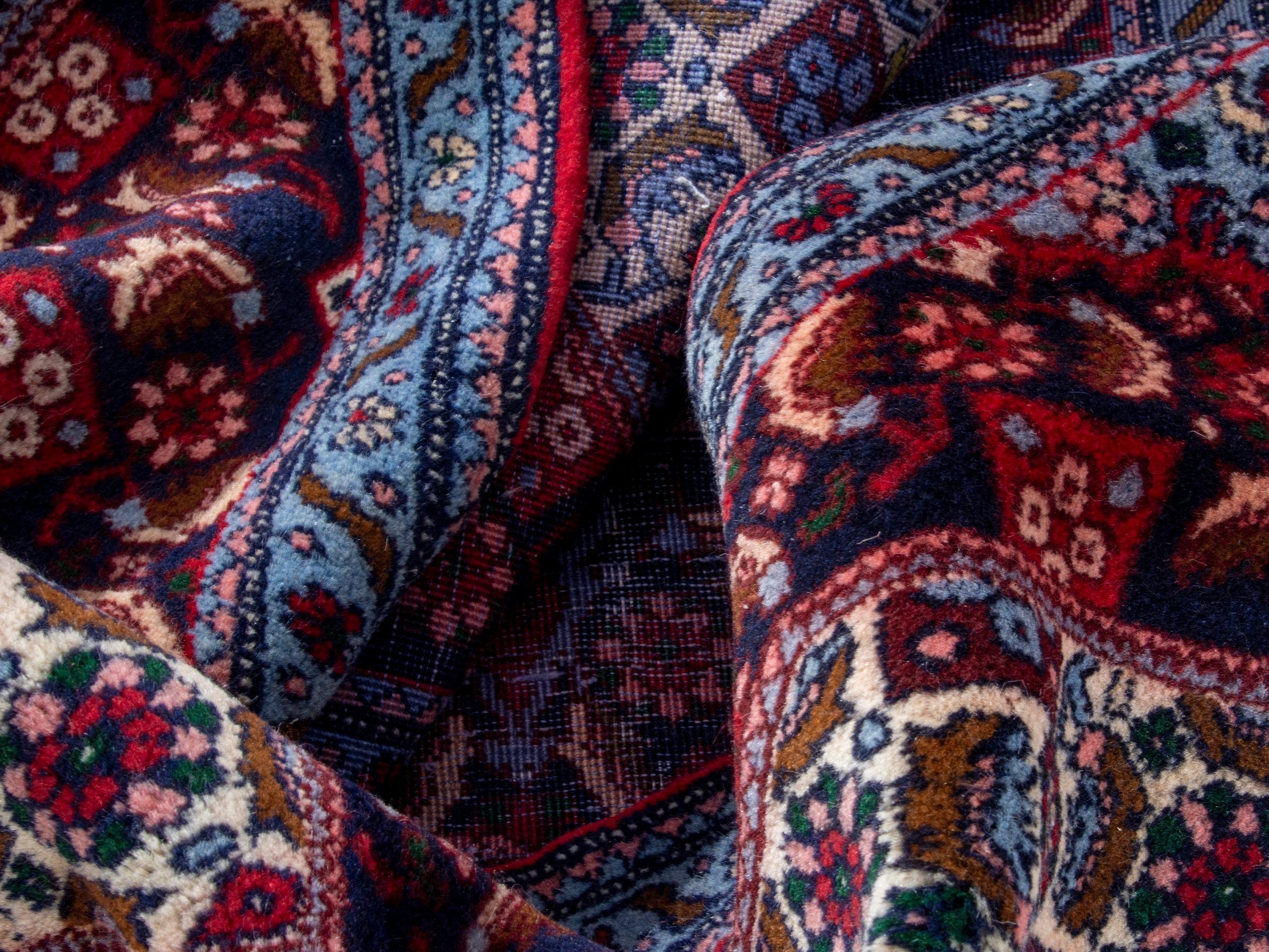 Persian Sanandaj runner rug in burgundy and cream, view 18 of 20