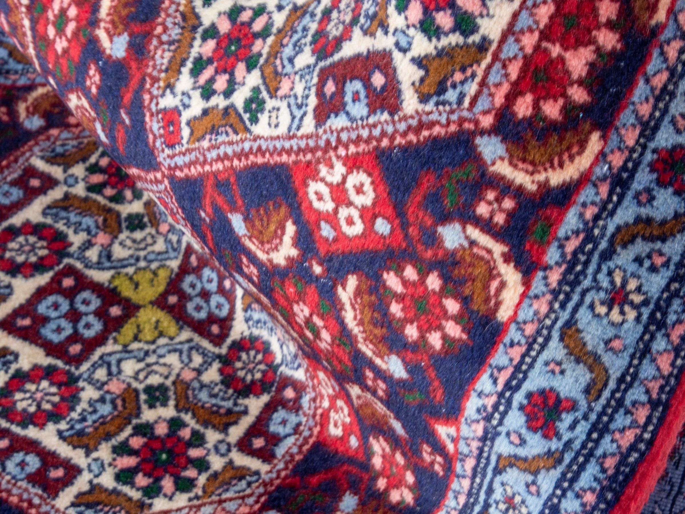 Persian Sanandaj runner rug in burgundy and cream, view 19 of 20