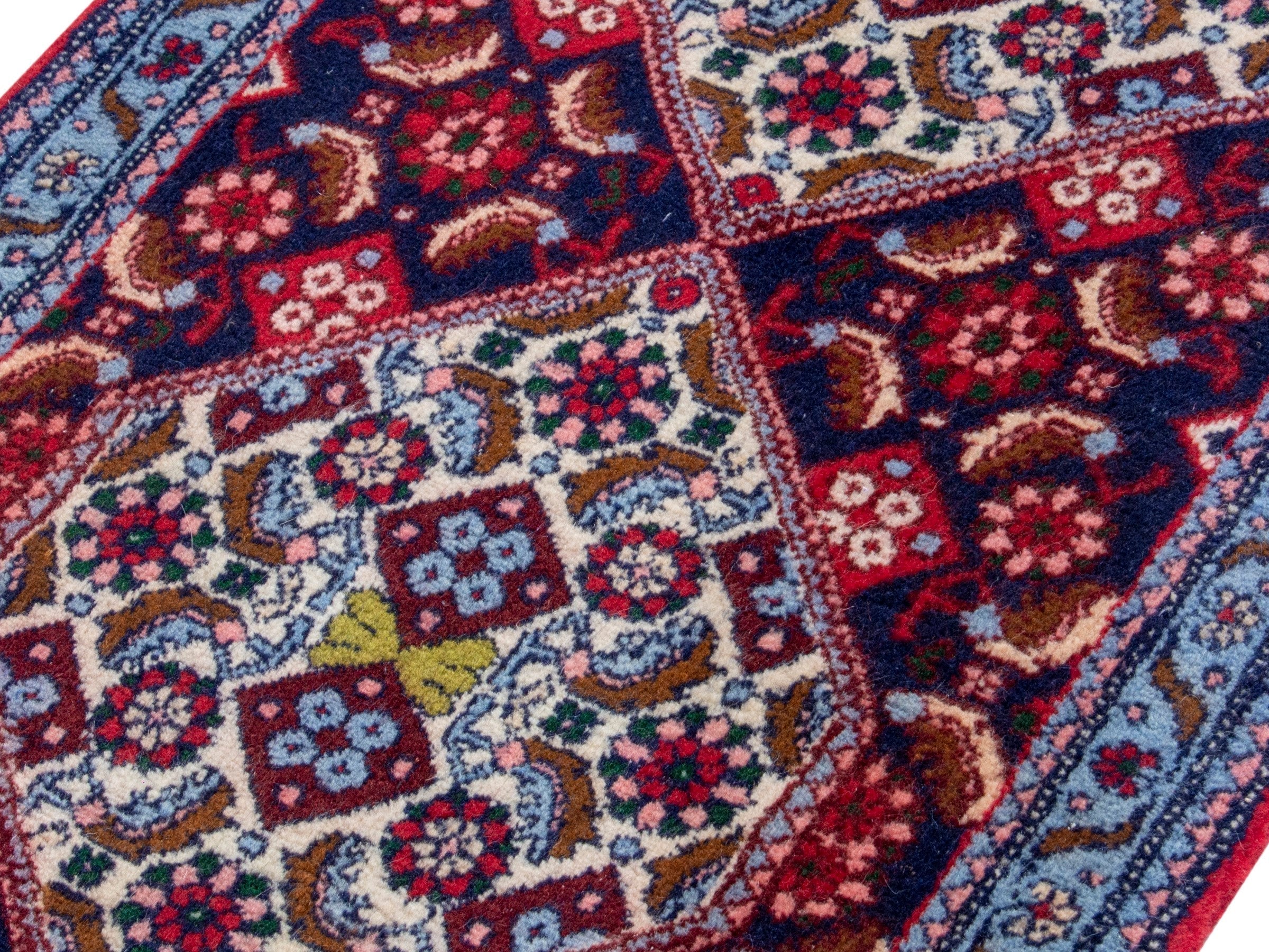 Persian Sanandaj runner rug in burgundy and cream, view 4 of 20
